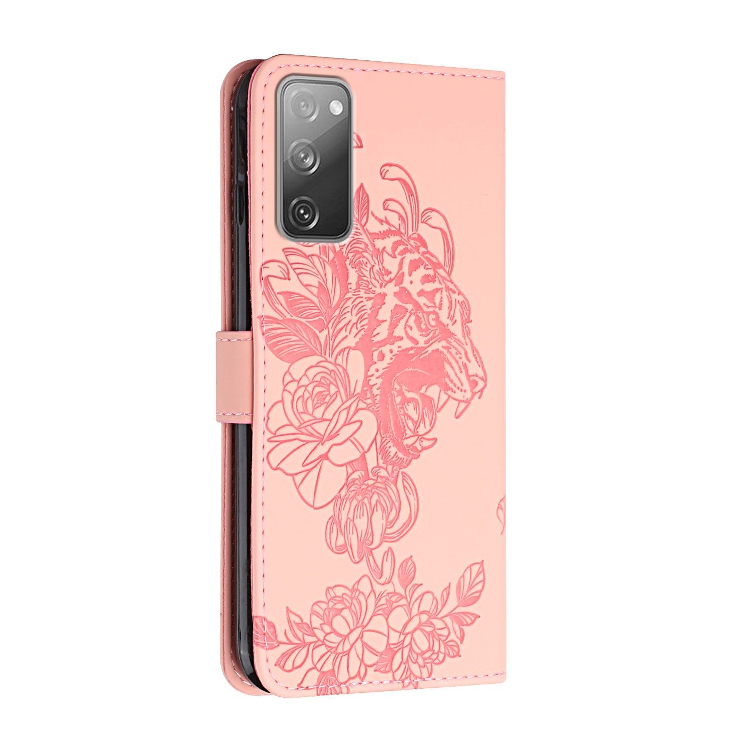 Wallet Stand Design Tiger Head Pattern Imprinting Leather Case for Samsung Galaxy S20 FE 2022/S20 FE 4G/S20 FE 5G/S20 Lite - Pink