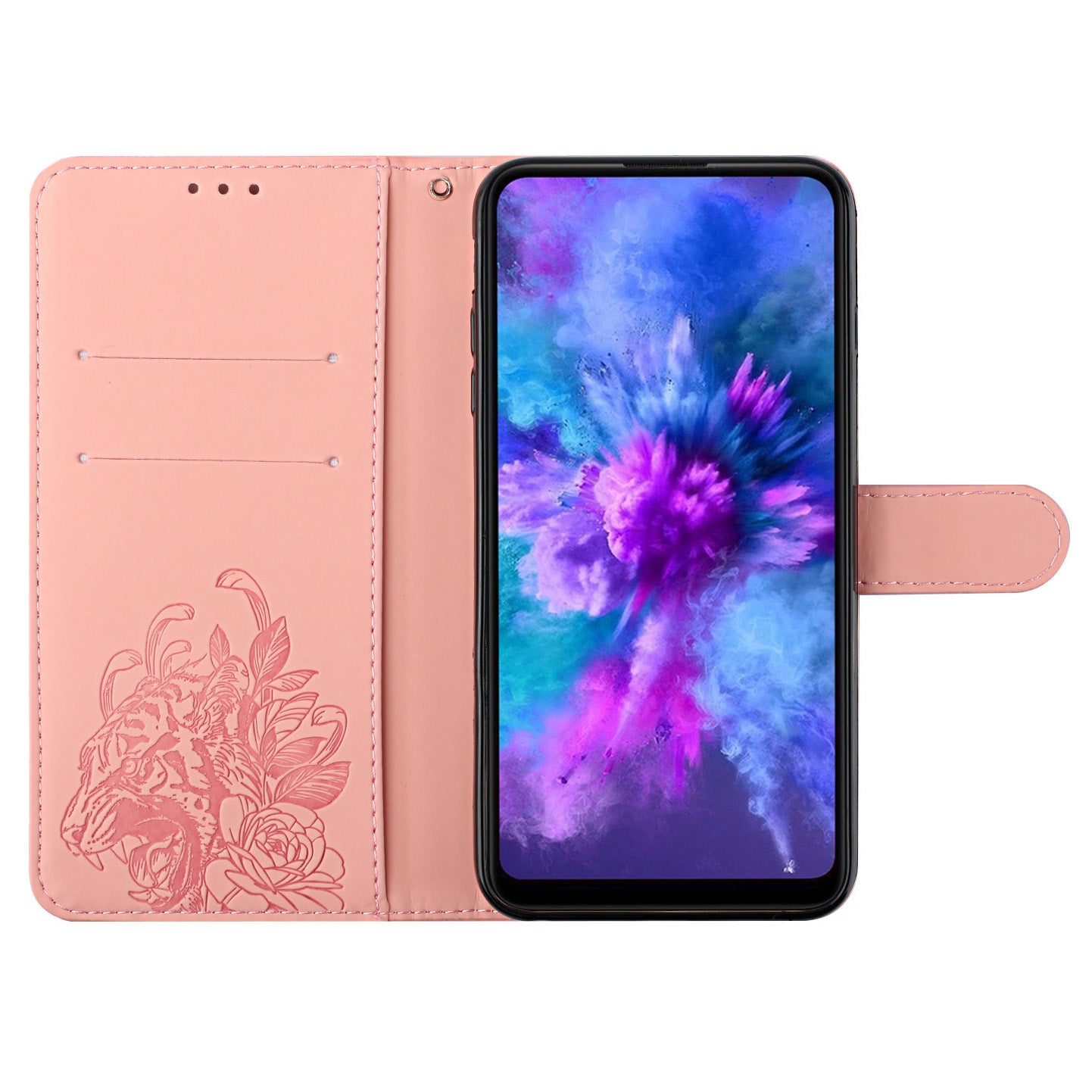 Wallet Stand Design Tiger Head Pattern Imprinting Leather Case for Samsung Galaxy S20 FE 2022/S20 FE 4G/S20 FE 5G/S20 Lite - Pink