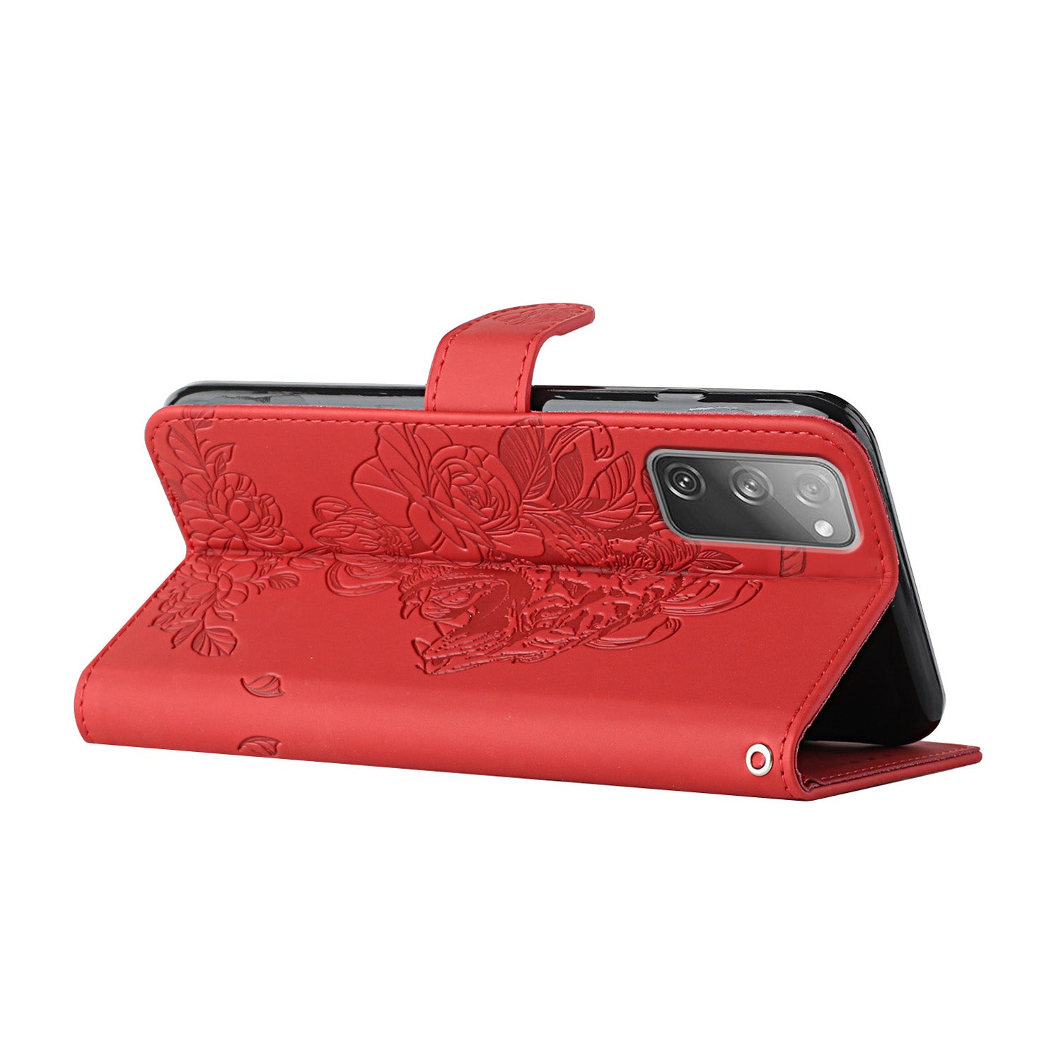 Wallet Stand Design Tiger Head Pattern Imprinting Leather Case for Samsung Galaxy S20 FE 2022/S20 FE 4G/S20 FE 5G/S20 Lite - Red