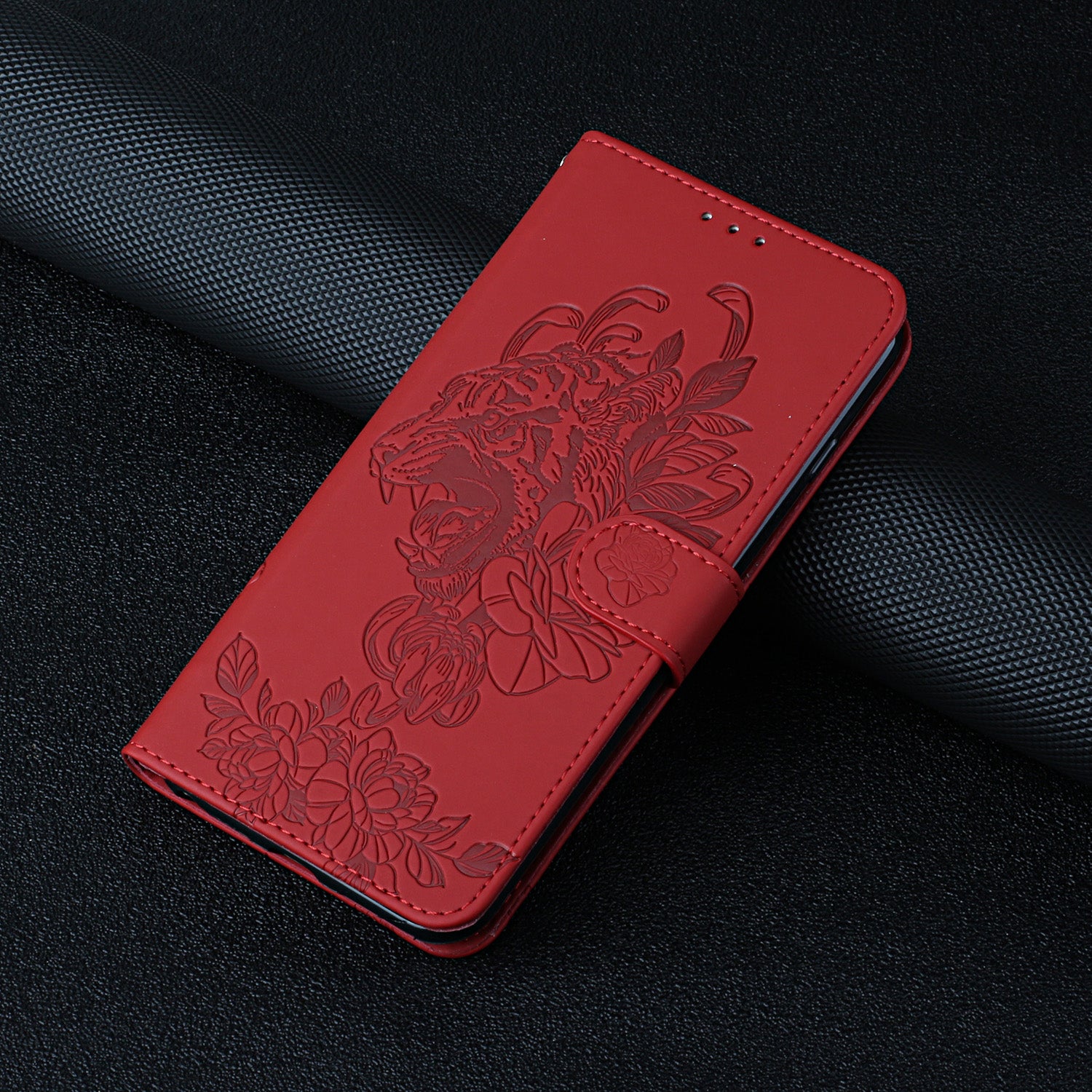 Wallet Stand Design Tiger Head Pattern Imprinting Leather Case for Samsung Galaxy S20 FE 2022/S20 FE 4G/S20 FE 5G/S20 Lite - Red