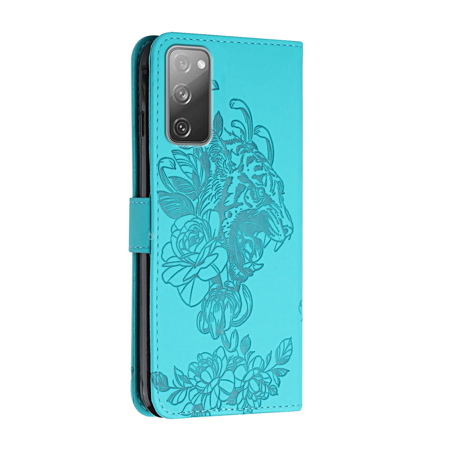 Wallet Stand Design Tiger Head Pattern Imprinting Leather Case for Samsung Galaxy S20 FE 2022/S20 FE 4G/S20 FE 5G/S20 Lite - Green