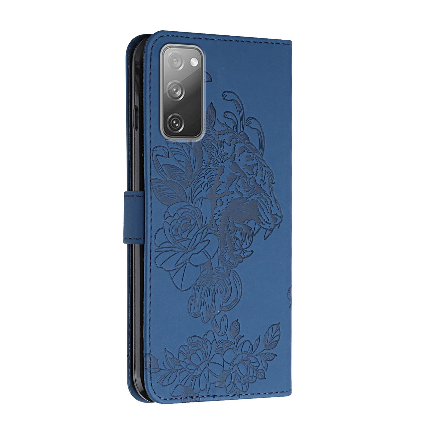 Wallet Stand Design Tiger Head Pattern Imprinting Leather Case for Samsung Galaxy S20 FE 2022/S20 FE 4G/S20 FE 5G/S20 Lite - Blue