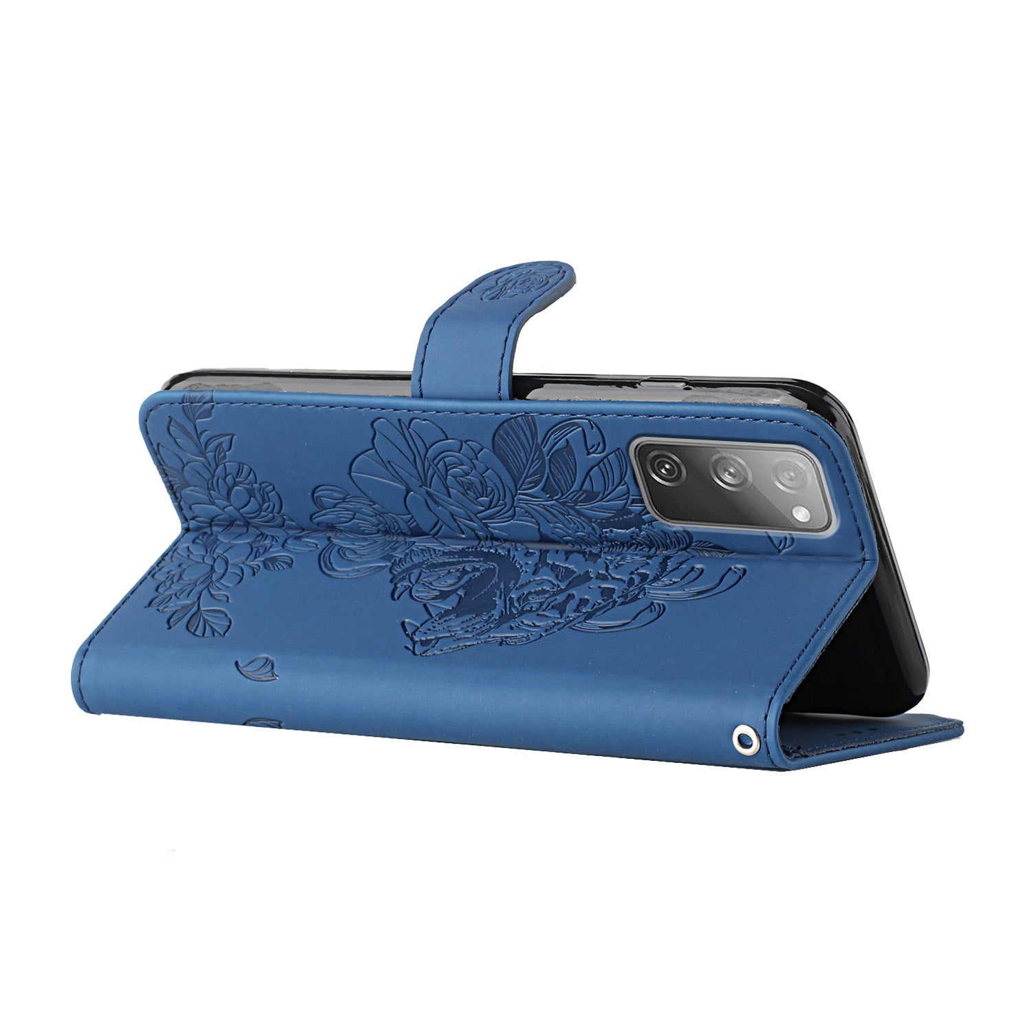 Wallet Stand Design Tiger Head Pattern Imprinting Leather Case for Samsung Galaxy S20 FE 2022/S20 FE 4G/S20 FE 5G/S20 Lite - Blue