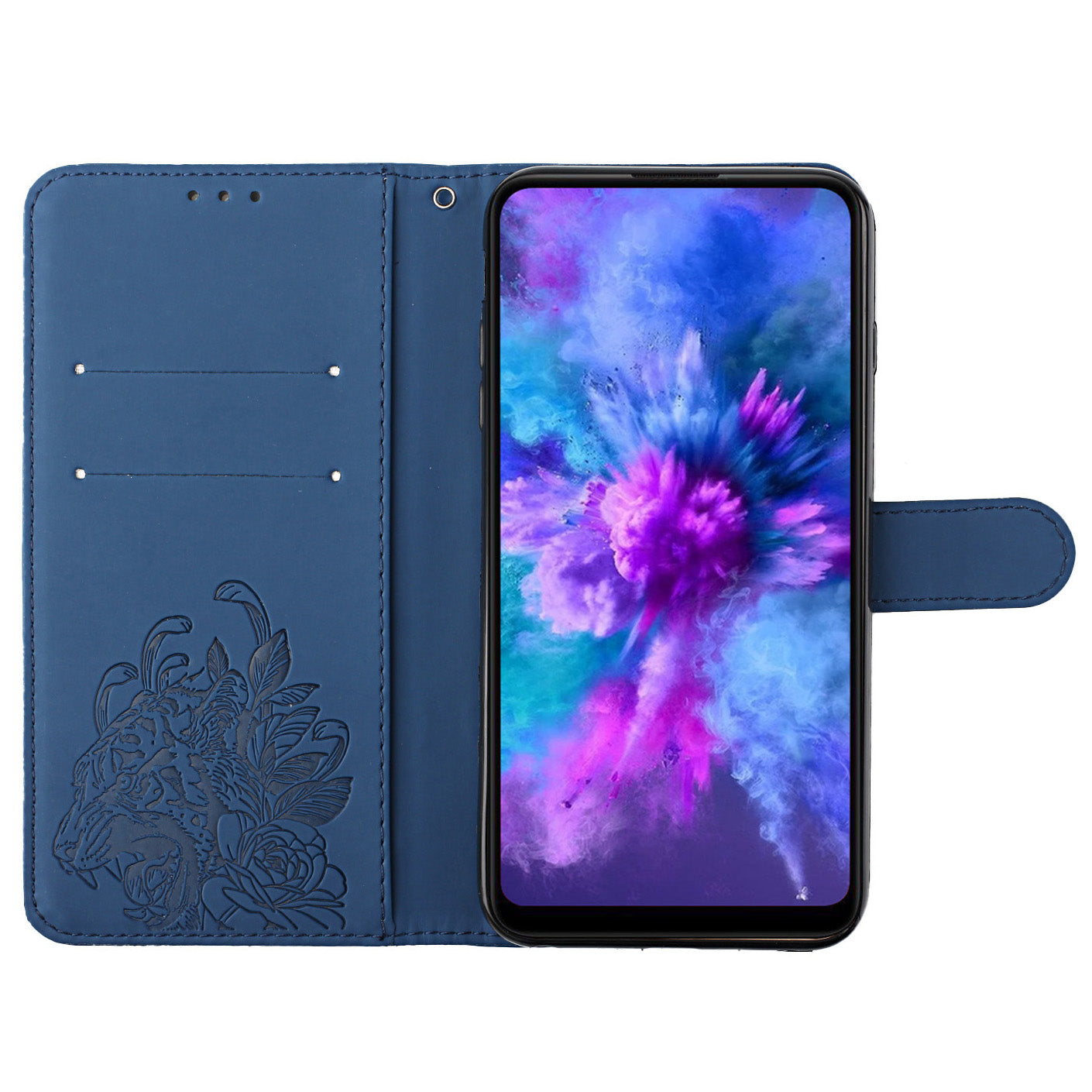 Wallet Stand Design Tiger Head Pattern Imprinting Leather Case for Samsung Galaxy S20 FE 2022/S20 FE 4G/S20 FE 5G/S20 Lite - Blue