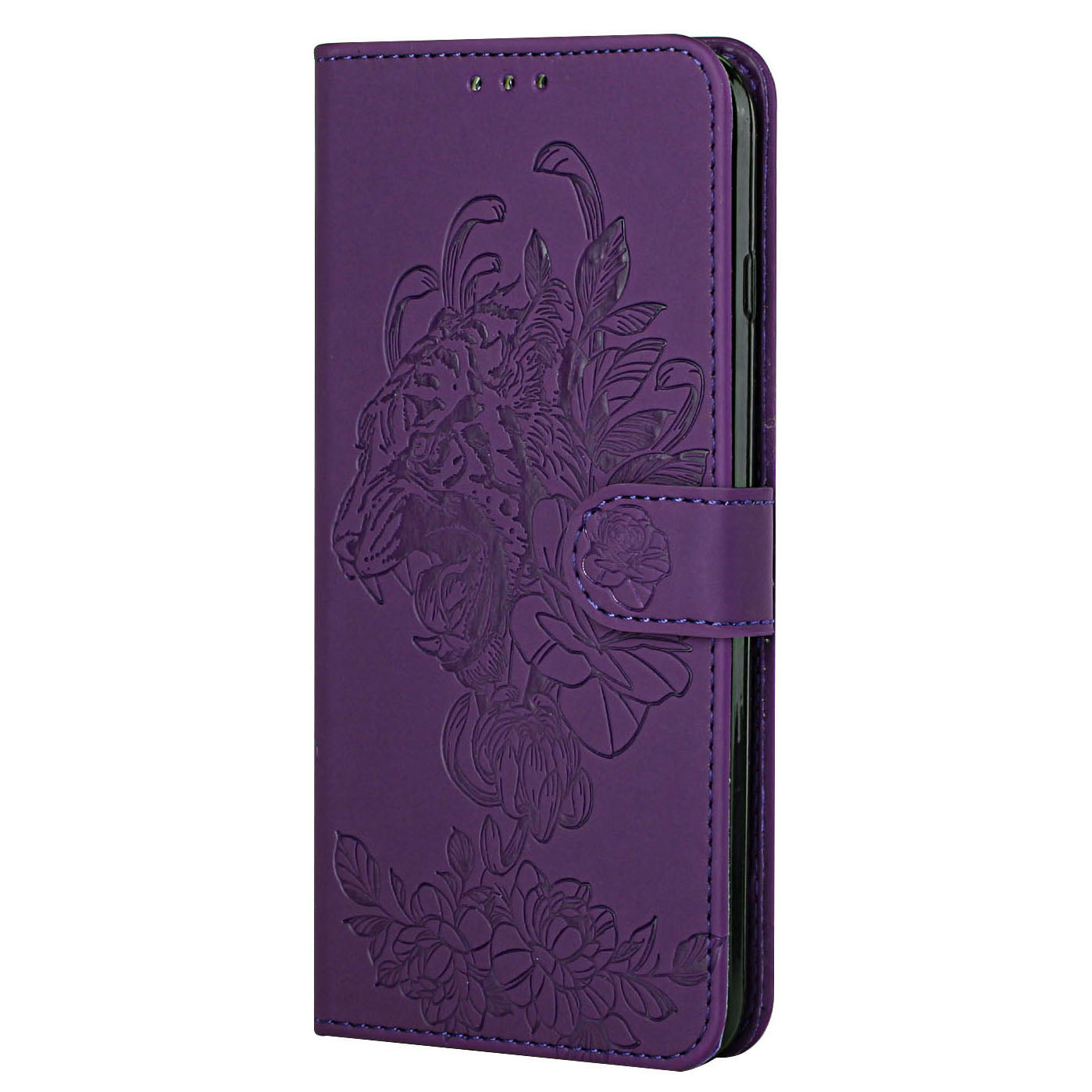 Wallet Stand Design Tiger Head Pattern Imprinting Leather Case for Samsung Galaxy S20 FE 2022/S20 FE 4G/S20 FE 5G/S20 Lite - Purple