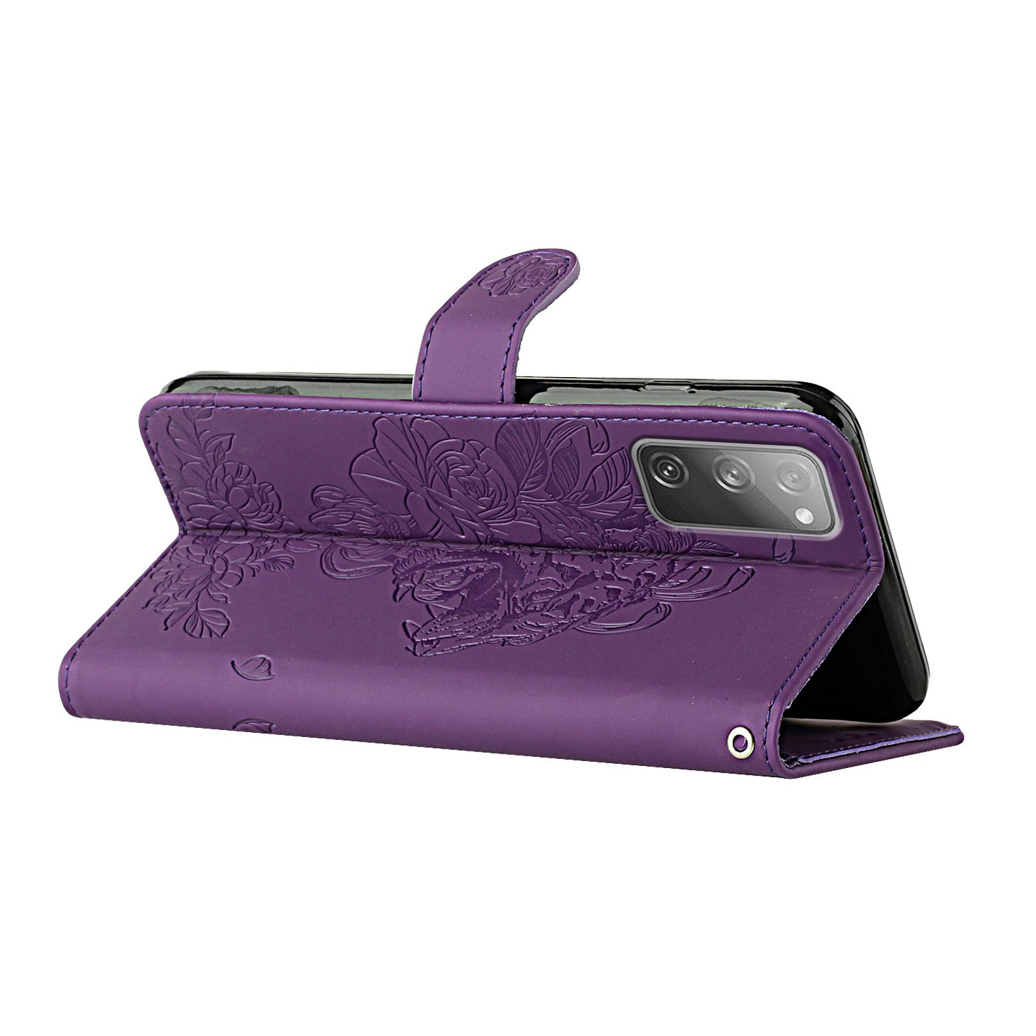 Wallet Stand Design Tiger Head Pattern Imprinting Leather Case for Samsung Galaxy S20 FE 2022/S20 FE 4G/S20 FE 5G/S20 Lite - Purple