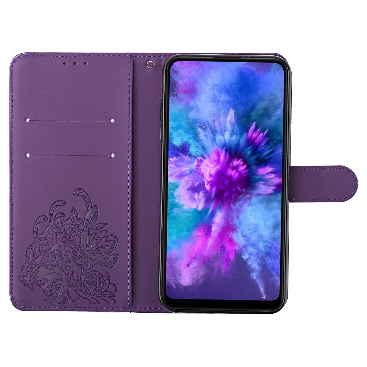 Wallet Stand Design Tiger Head Pattern Imprinting Leather Case for Samsung Galaxy S20 FE 2022/S20 FE 4G/S20 FE 5G/S20 Lite - Purple