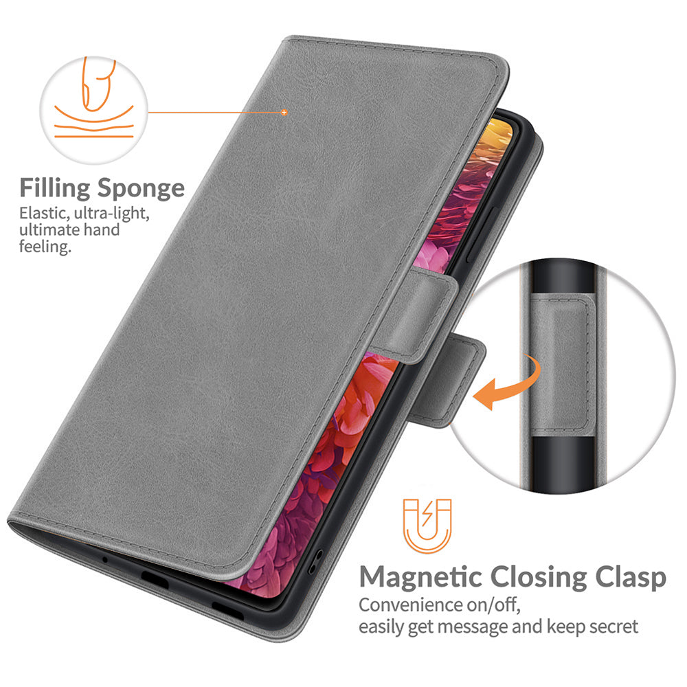 PU Leather Phone Wallet Stand Case Shell with Dual Magnetic Clasp Closure for Samsung Galaxy S20 FE 2022/S20 FE 4G/S20 FE 5G/S20 Lite - Grey