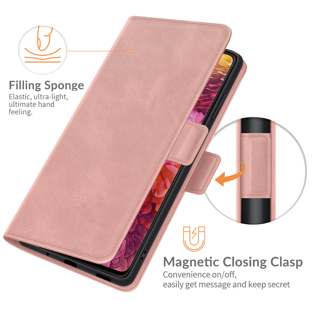 PU Leather Phone Wallet Stand Case Shell with Dual Magnetic Clasp Closure for Samsung Galaxy S20 FE 2022/S20 FE 4G/S20 FE 5G/S20 Lite - Rose Gold