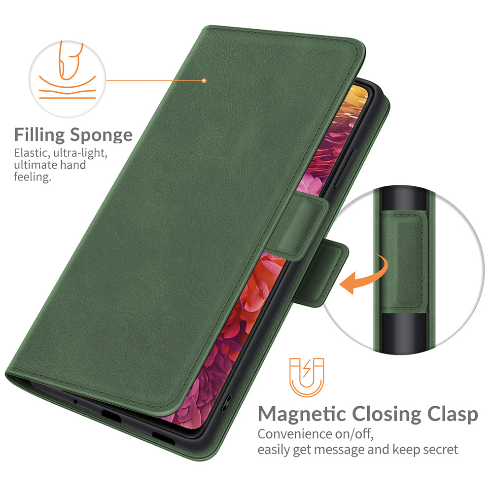 PU Leather Phone Wallet Stand Case Shell with Dual Magnetic Clasp Closure for Samsung Galaxy S20 FE 2022/S20 FE 4G/S20 FE 5G/S20 Lite - Blackish Green