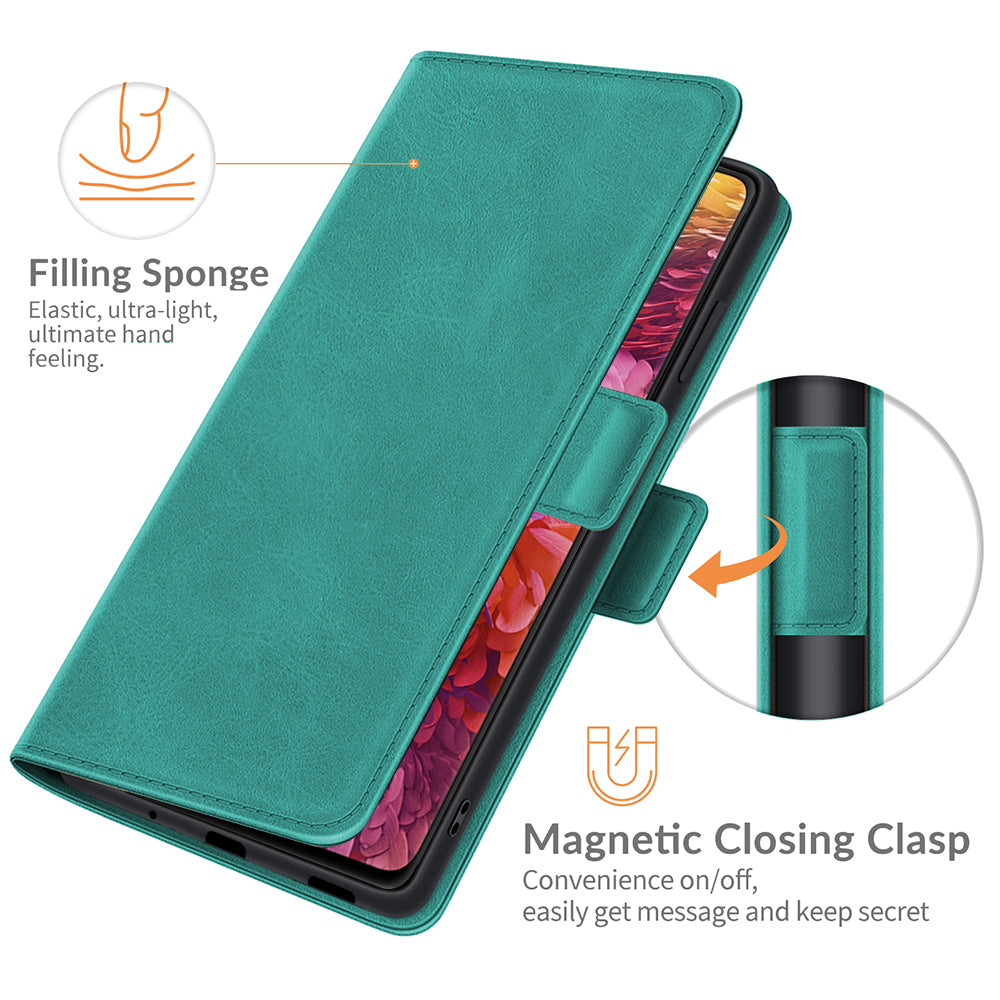 PU Leather Phone Wallet Stand Case Shell with Dual Magnetic Clasp Closure for Samsung Galaxy S20 FE 2022/S20 FE 4G/S20 FE 5G/S20 Lite - Cyan