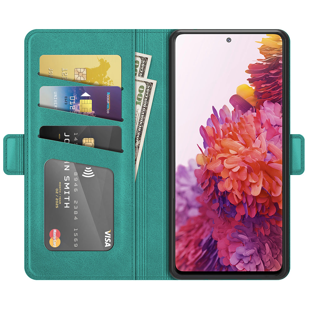 PU Leather Phone Wallet Stand Case Shell with Dual Magnetic Clasp Closure for Samsung Galaxy S20 FE 2022/S20 FE 4G/S20 FE 5G/S20 Lite - Cyan