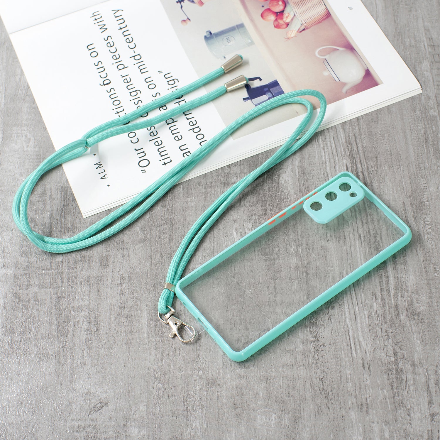 Transparent TPU + Acrylic Back Phone Cover Shell with Lanyard for Samsung Galaxy S20 FE 2022/S20 FE 4G/S20 FE 5G/S20 Lite - Green