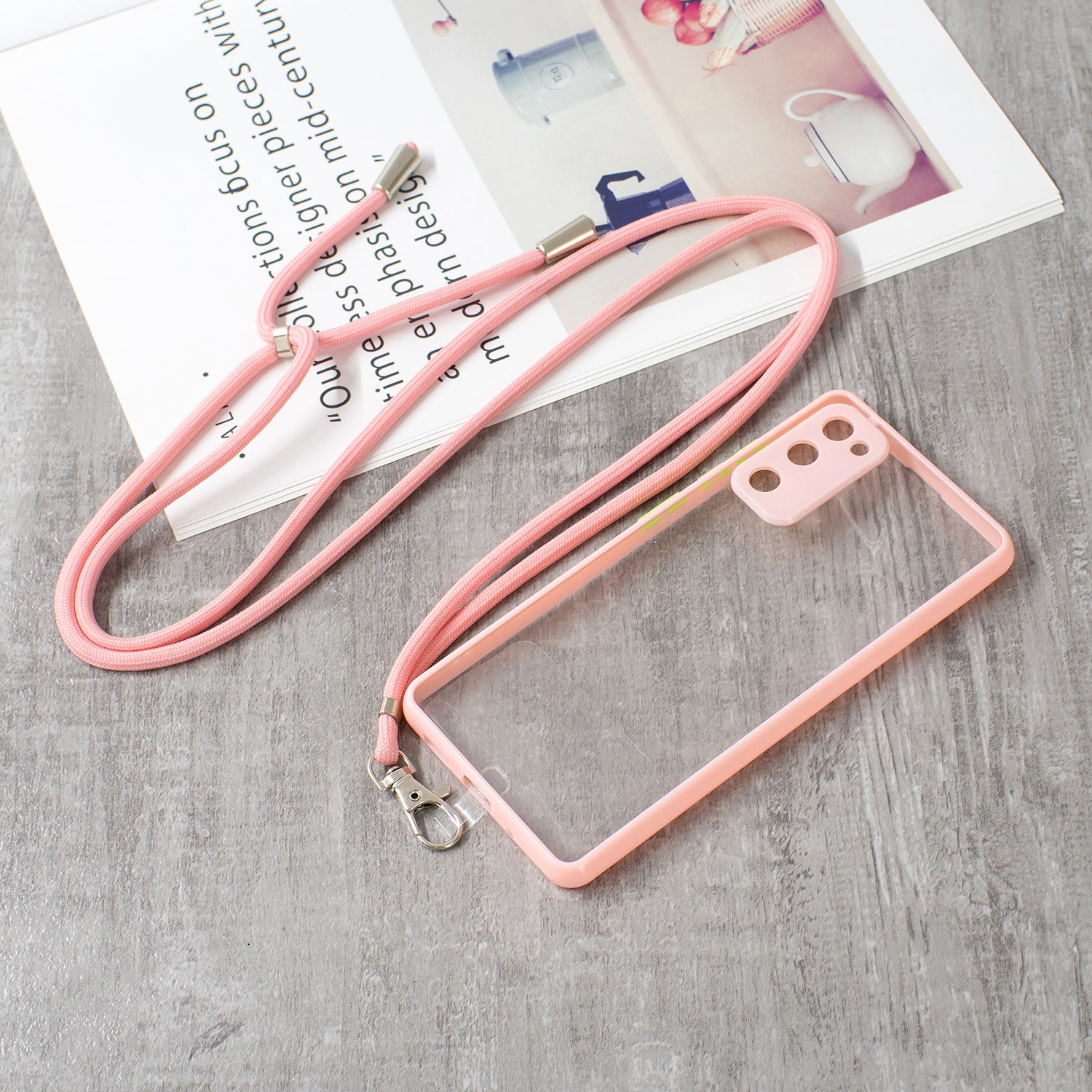 Transparent TPU + Acrylic Back Phone Cover Shell with Lanyard for Samsung Galaxy S20 FE 2022/S20 FE 4G/S20 FE 5G/S20 Lite - Pink