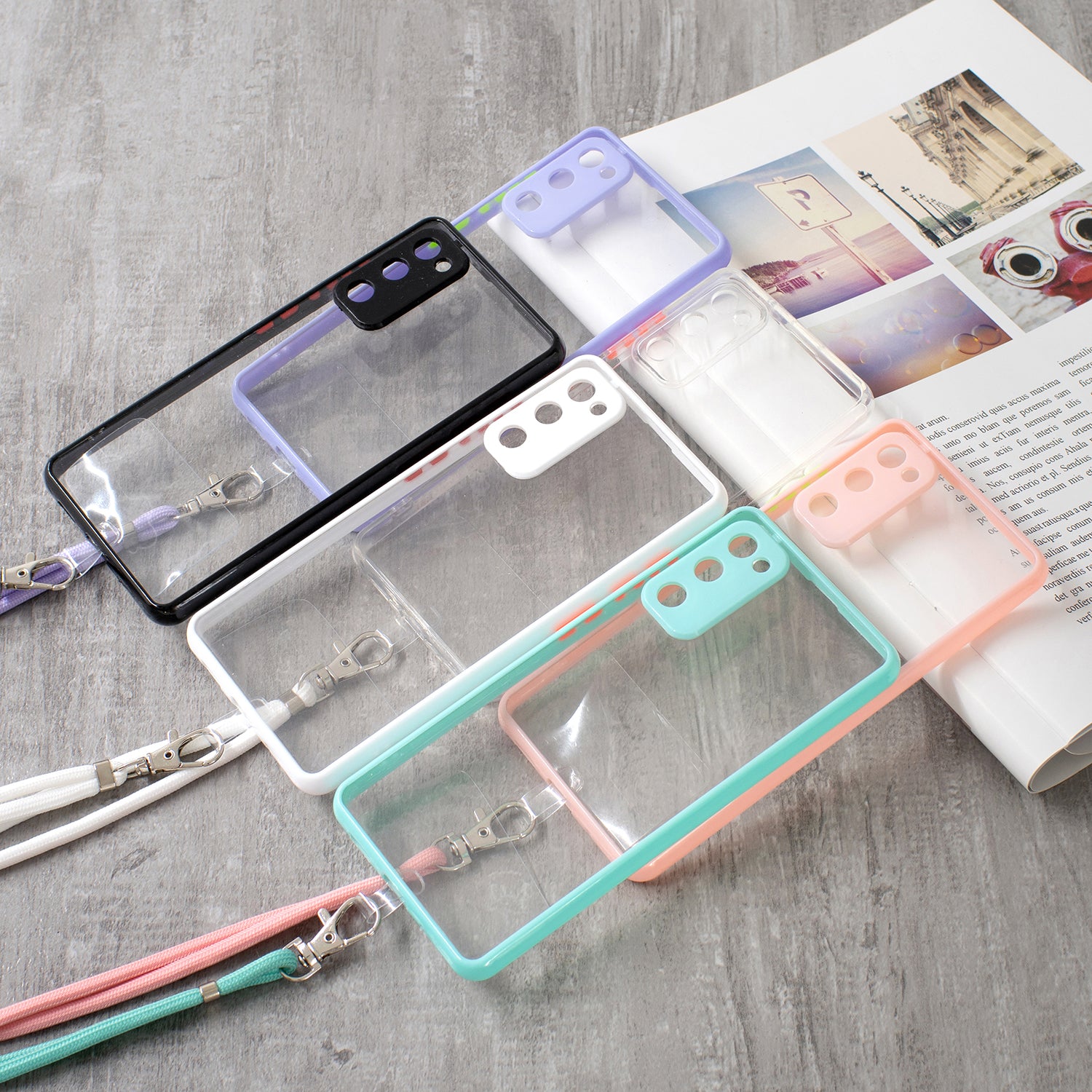 Transparent TPU + Acrylic Back Phone Cover Shell with Lanyard for Samsung Galaxy S20 FE 2022/S20 FE 4G/S20 FE 5G/S20 Lite - Pink