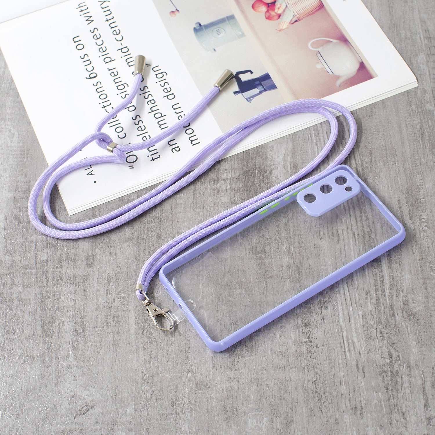 Transparent TPU + Acrylic Back Phone Cover Shell with Lanyard for Samsung Galaxy S20 FE 2022/S20 FE 4G/S20 FE 5G/S20 Lite - Purple