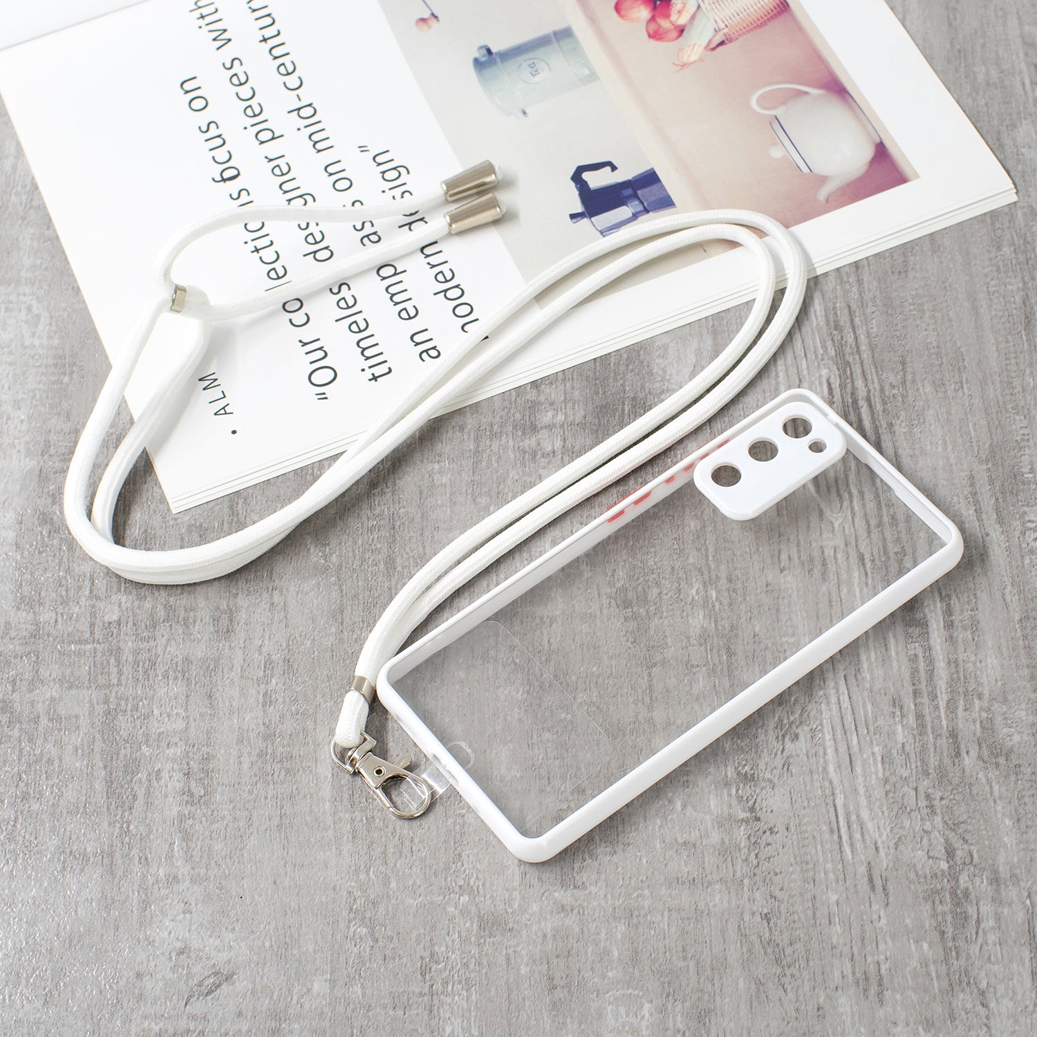 Transparent TPU + Acrylic Back Phone Cover Shell with Lanyard for Samsung Galaxy S20 FE 2022/S20 FE 4G/S20 FE 5G/S20 Lite - White