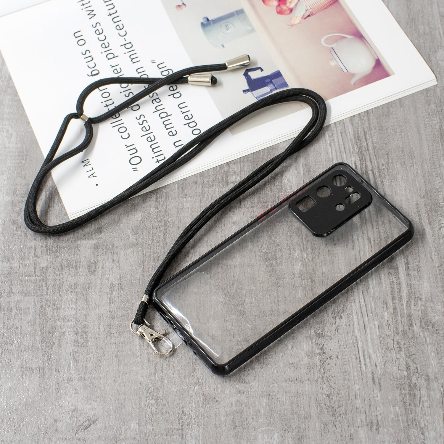 Transparent TPU + Acrylic Combo Back Phone Cover Shell with Lanyard for Samsung Galaxy S20 Ultra 4G/5G - Black