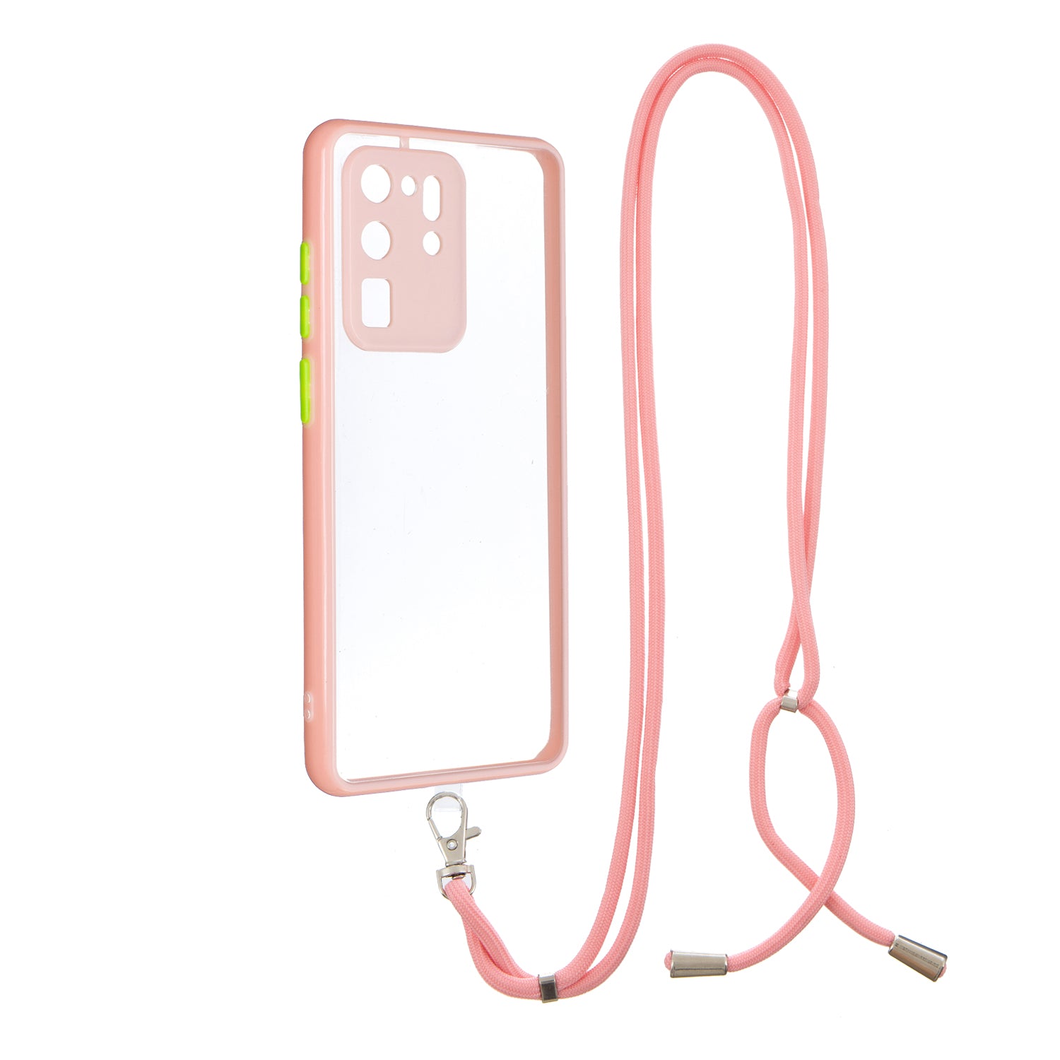 Transparent TPU + Acrylic Combo Back Phone Cover Shell with Lanyard for Samsung Galaxy S20 Ultra 4G/5G - Pink