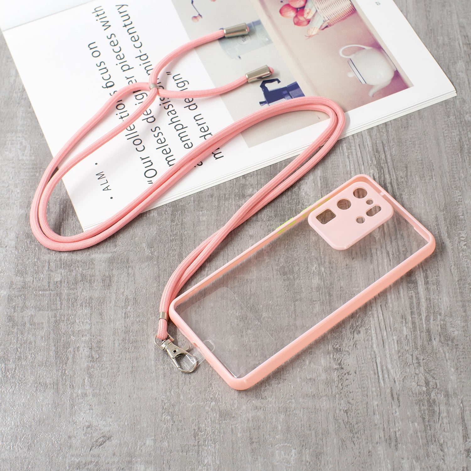 Transparent TPU + Acrylic Combo Back Phone Cover Shell with Lanyard for Samsung Galaxy S20 Ultra 4G/5G - Pink