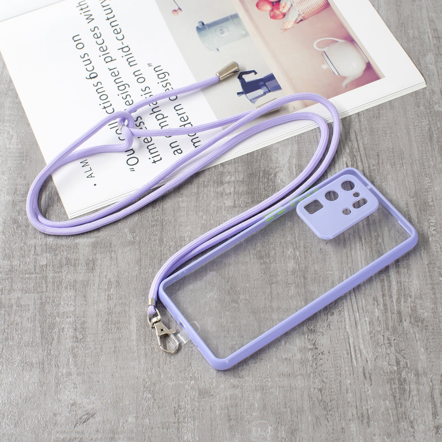 Transparent TPU + Acrylic Combo Back Phone Cover Shell with Lanyard for Samsung Galaxy S20 Ultra 4G/5G - Purple