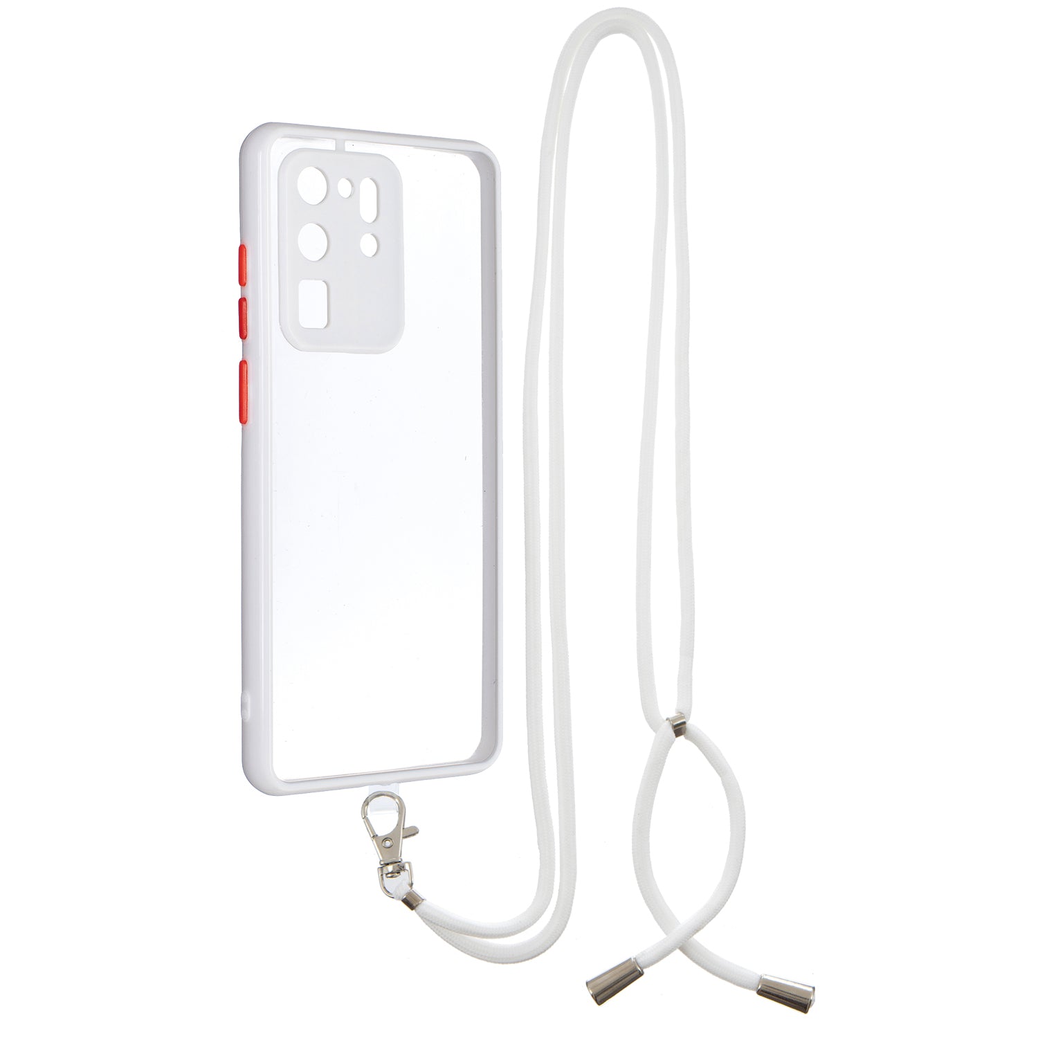 Transparent TPU + Acrylic Combo Back Phone Cover Shell with Lanyard for Samsung Galaxy S20 Ultra 4G/5G - White