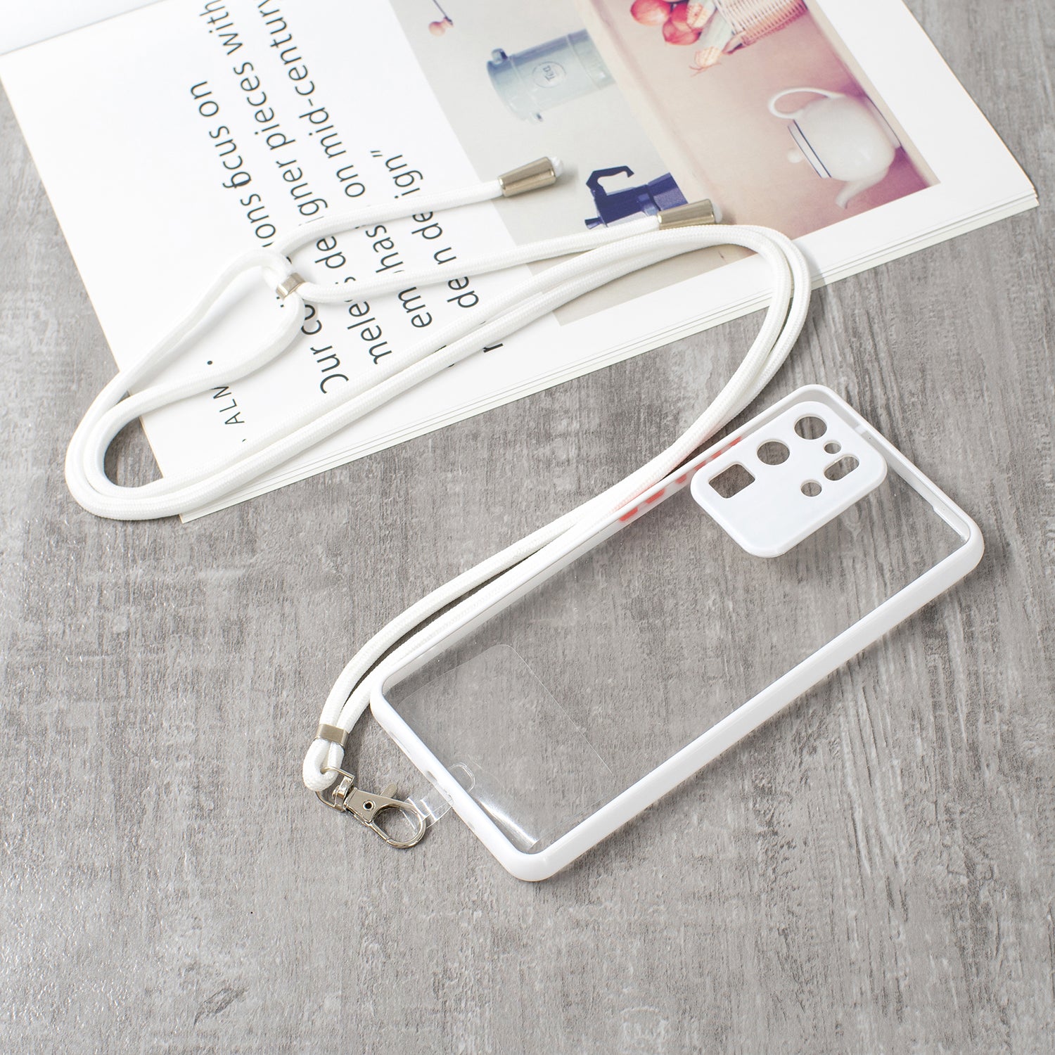 Transparent TPU + Acrylic Combo Back Phone Cover Shell with Lanyard for Samsung Galaxy S20 Ultra 4G/5G - White