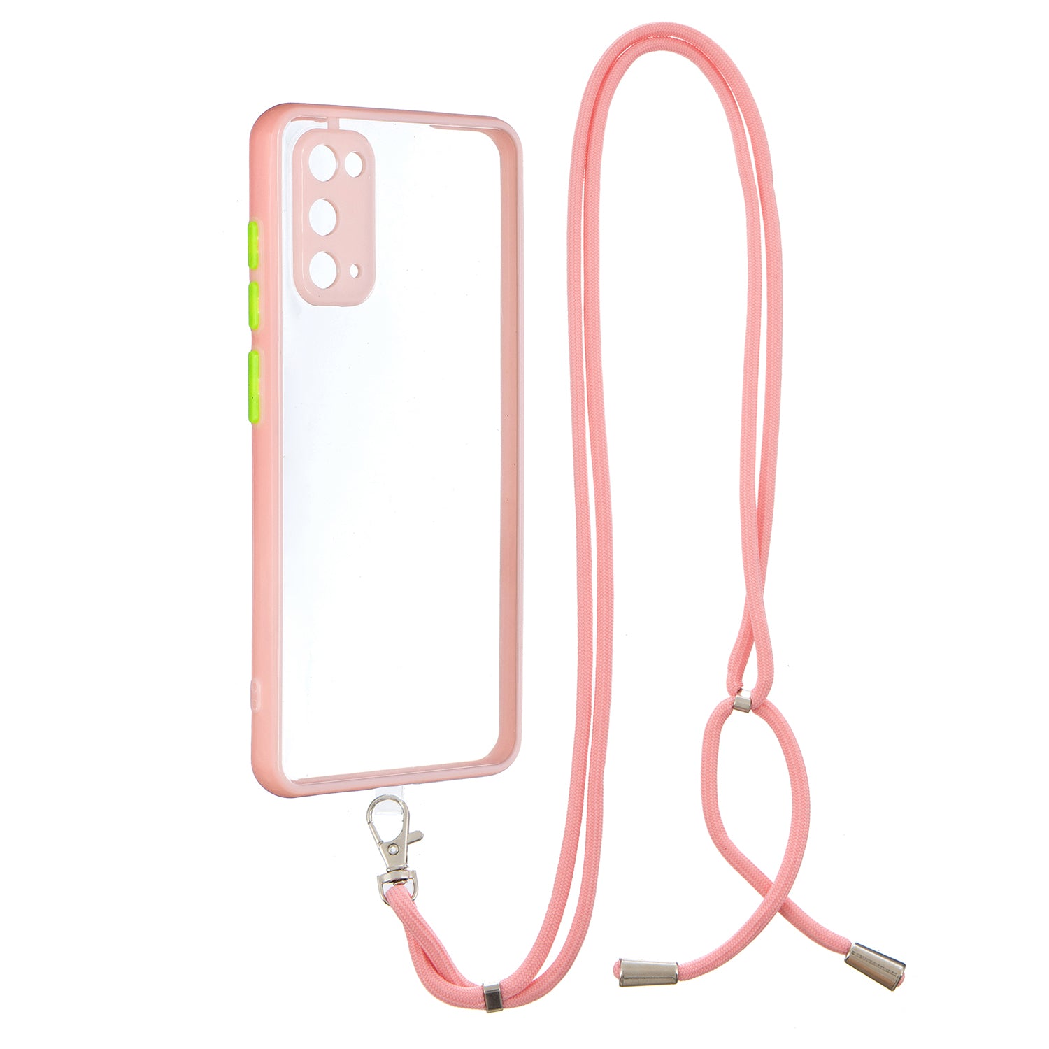 Anti-Scratch Shockproof Clear Acrylic + TPU Bumper Protective Case with Lanyard for Samsung Galaxy S20 4G/S20 5G - Pink