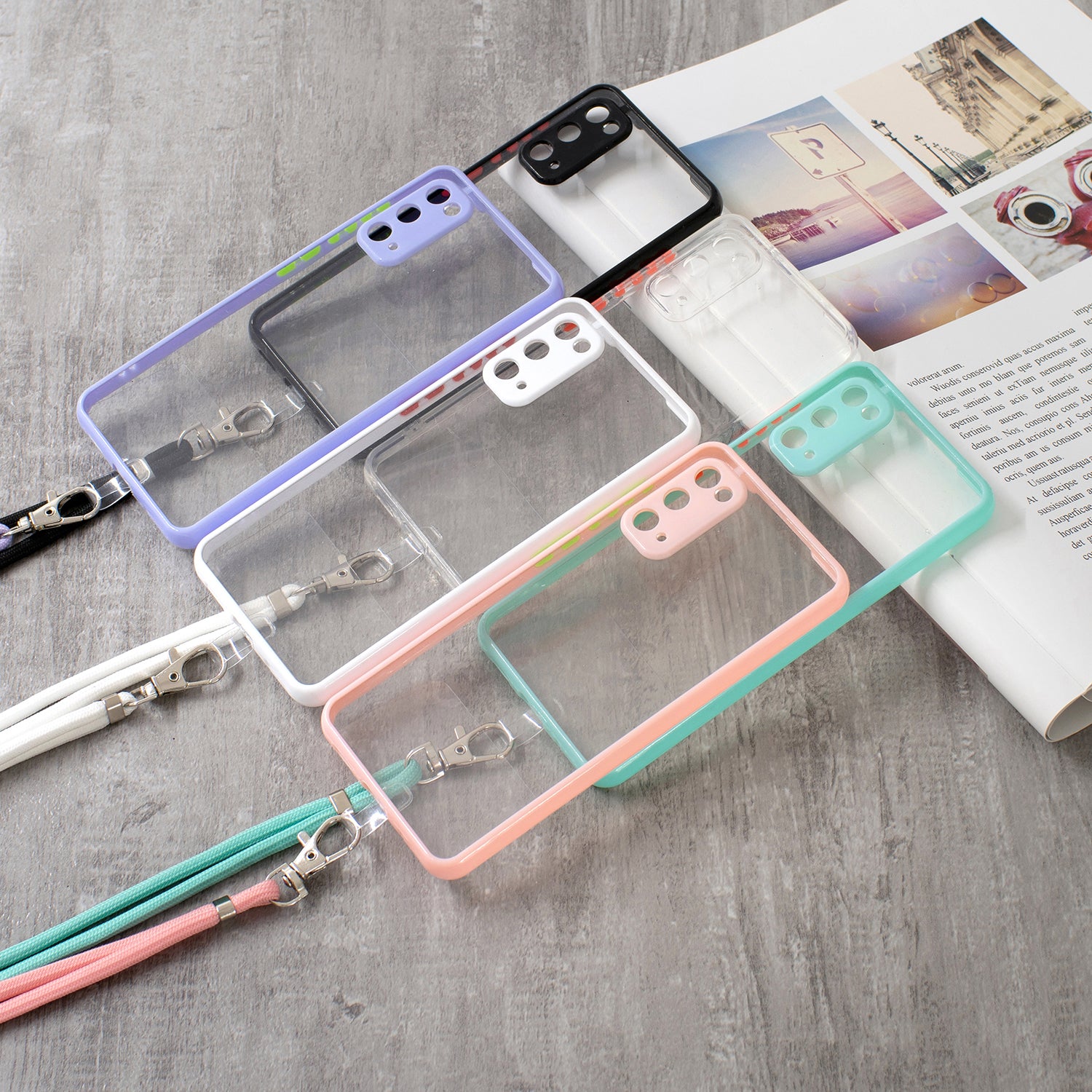 Anti-Scratch Shockproof Clear Acrylic + TPU Bumper Protective Case with Lanyard for Samsung Galaxy S20 4G/S20 5G - Pink