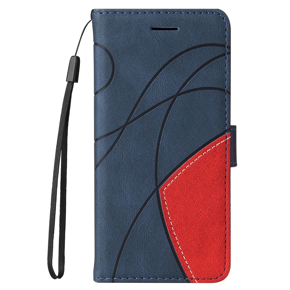 KT Leather Series-1 Wallet Bi-color Splicing Style Leather Phone Cover with Handy Strap for Samsung Galaxy S20 4G/S20 5G - Blue