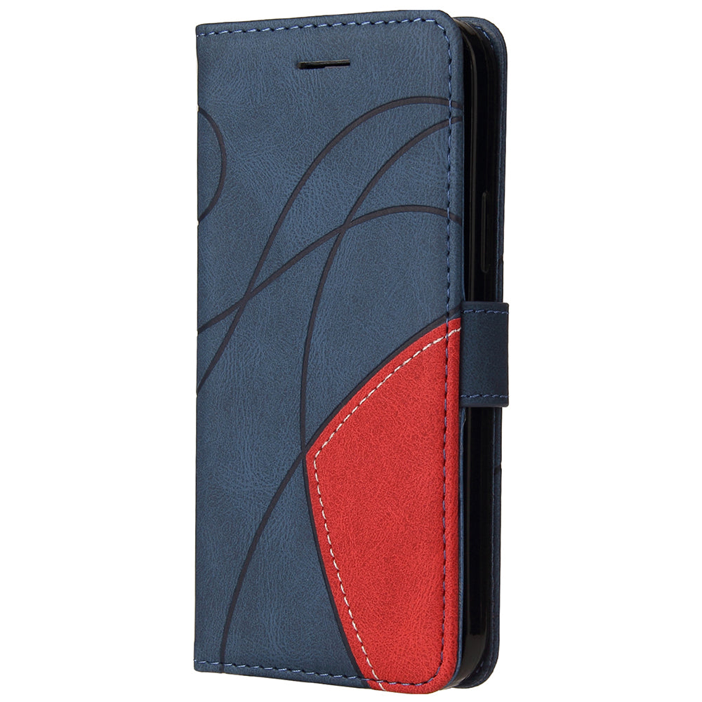 KT Leather Series-1 Wallet Bi-color Splicing Style Leather Phone Cover with Handy Strap for Samsung Galaxy S20 4G/S20 5G - Blue