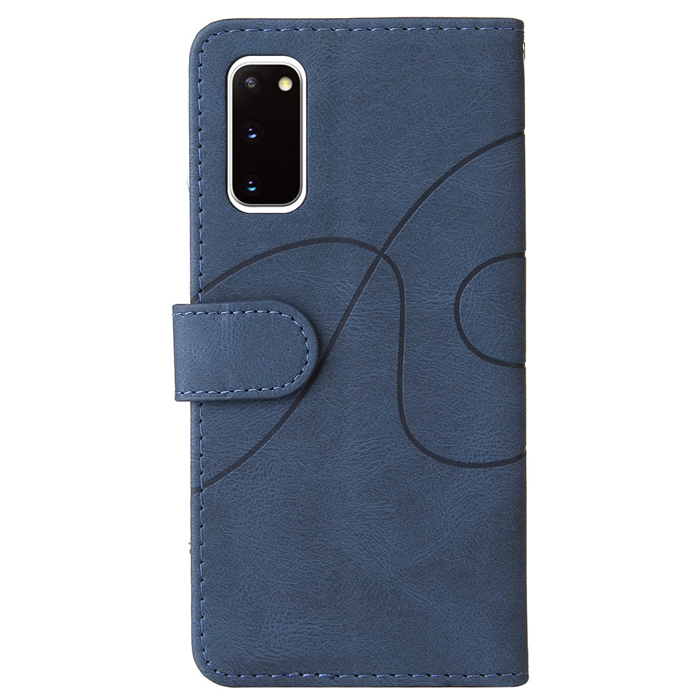 KT Leather Series-1 Wallet Bi-color Splicing Style Leather Phone Cover with Handy Strap for Samsung Galaxy S20 4G/S20 5G - Blue