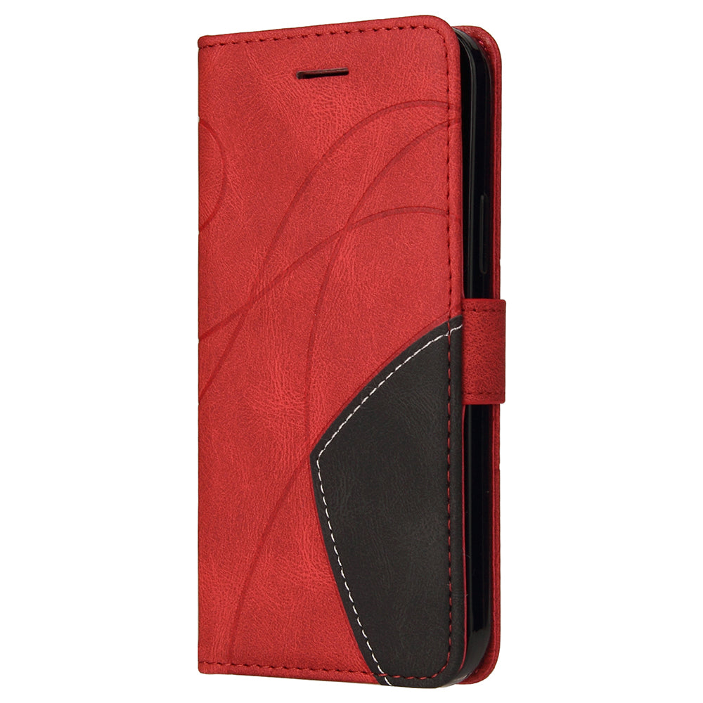 KT Leather Series-1 Wallet Bi-color Splicing Style Leather Phone Cover with Handy Strap for Samsung Galaxy S20 4G/S20 5G - Red