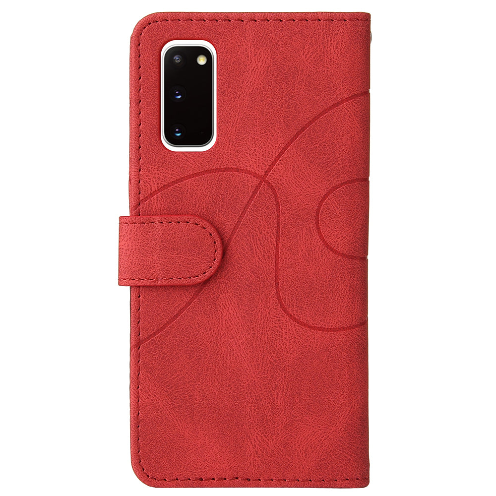 KT Leather Series-1 Wallet Bi-color Splicing Style Leather Phone Cover with Handy Strap for Samsung Galaxy S20 4G/S20 5G - Red