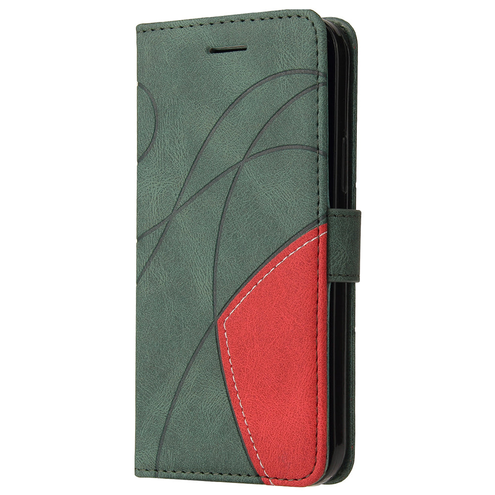 KT Leather Series-1 Wallet Bi-color Splicing Style Leather Phone Cover with Handy Strap for Samsung Galaxy S20 4G/S20 5G - Green