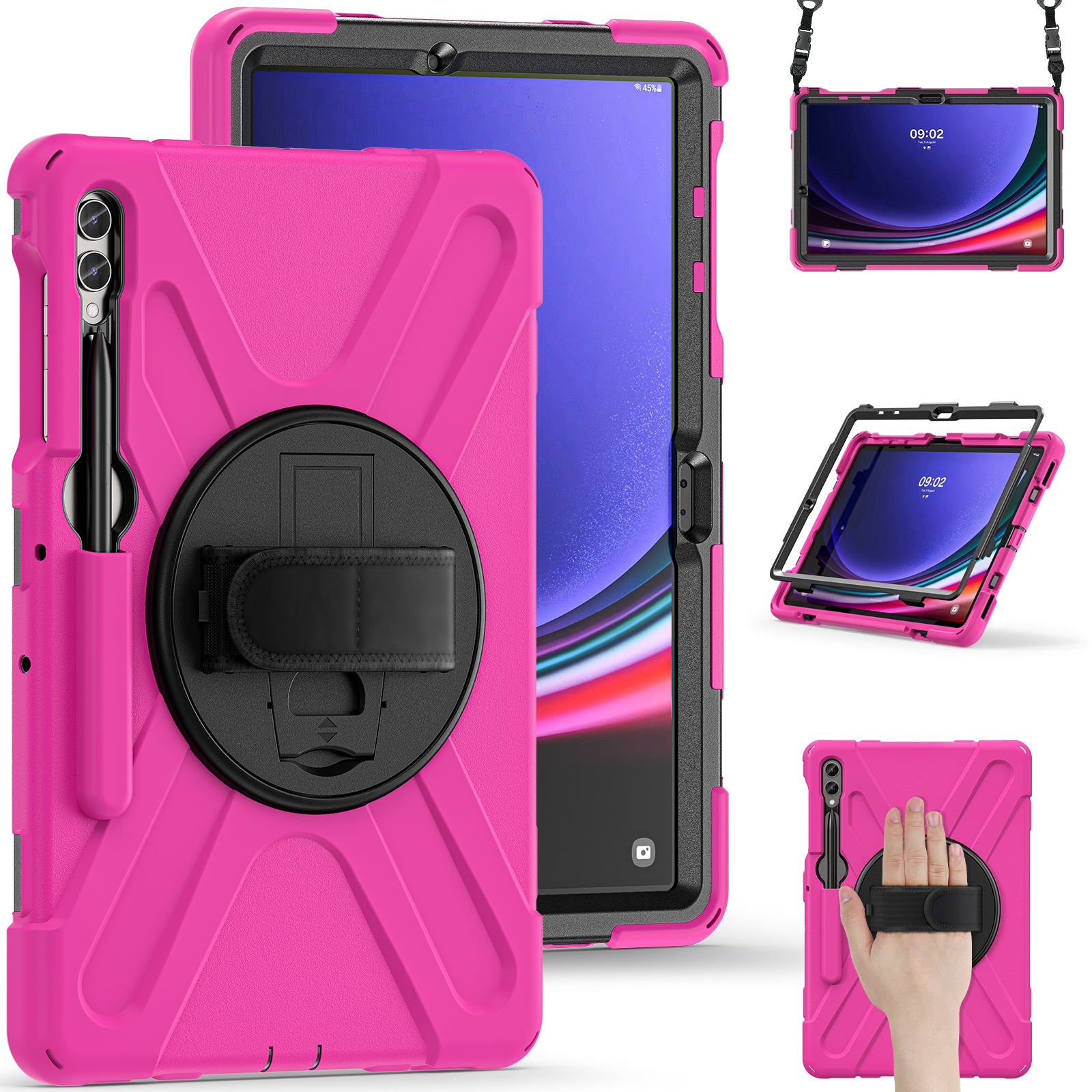 Case for Samsung Galaxy Tab S9 FE+ / S9+ / S8+ / S7+ / S7 FE T730 T735 T736B T736N Tablet Cover with Shoulder Strap - Rose