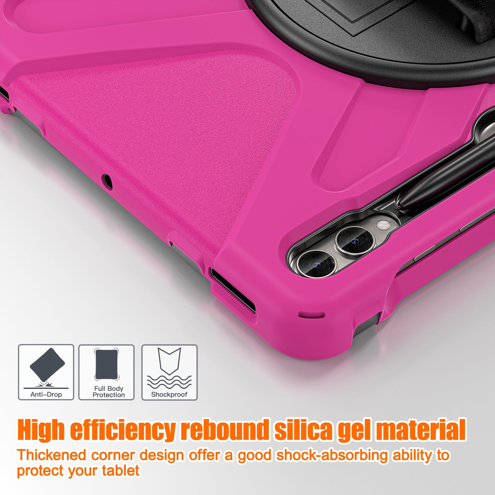 Case for Samsung Galaxy Tab S9 FE+ / S9+ / S8+ / S7+ / S7 FE T730 T735 T736B T736N Tablet Cover with Shoulder Strap - Rose