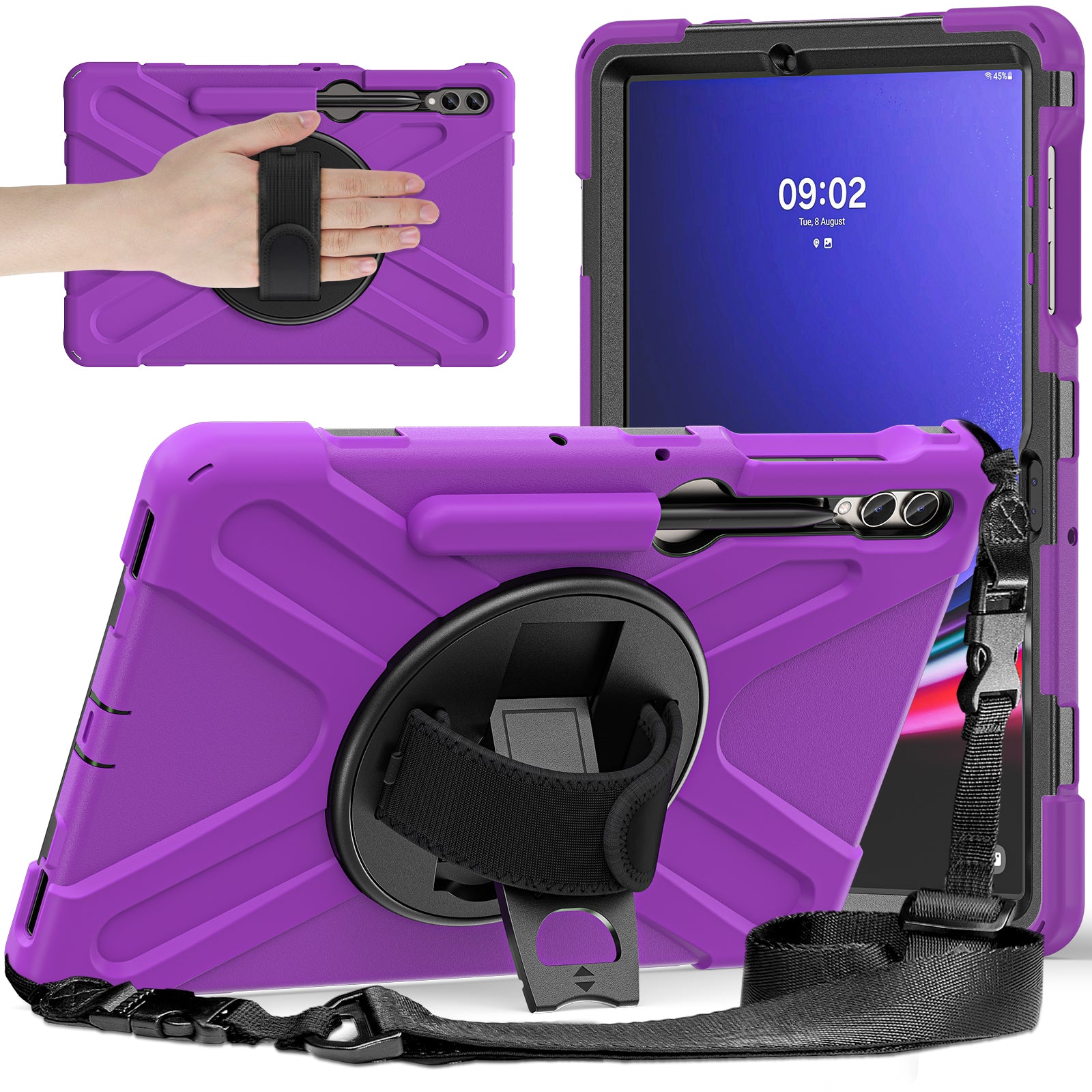 Case for Samsung Galaxy Tab S9 FE+ / S9+ / S8+ / S7+ / S7 FE T730 T735 T736B T736N Tablet Cover with Shoulder Strap - Purple