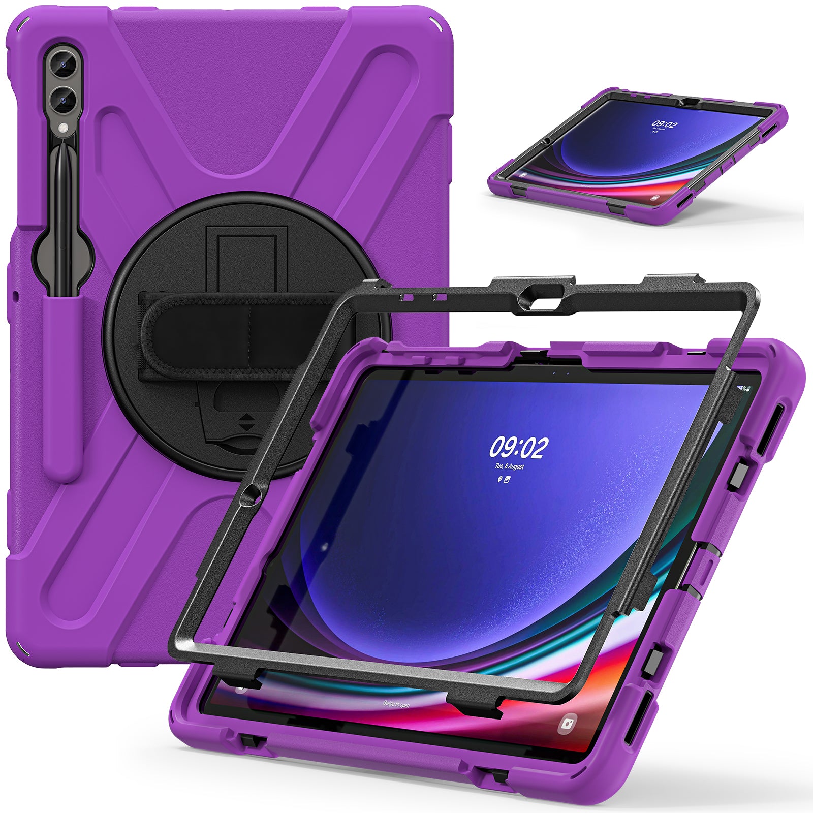 Case for Samsung Galaxy Tab S9 FE+ / S9+ / S8+ / S7+ / S7 FE T730 T735 T736B T736N Tablet Cover with Shoulder Strap - Purple