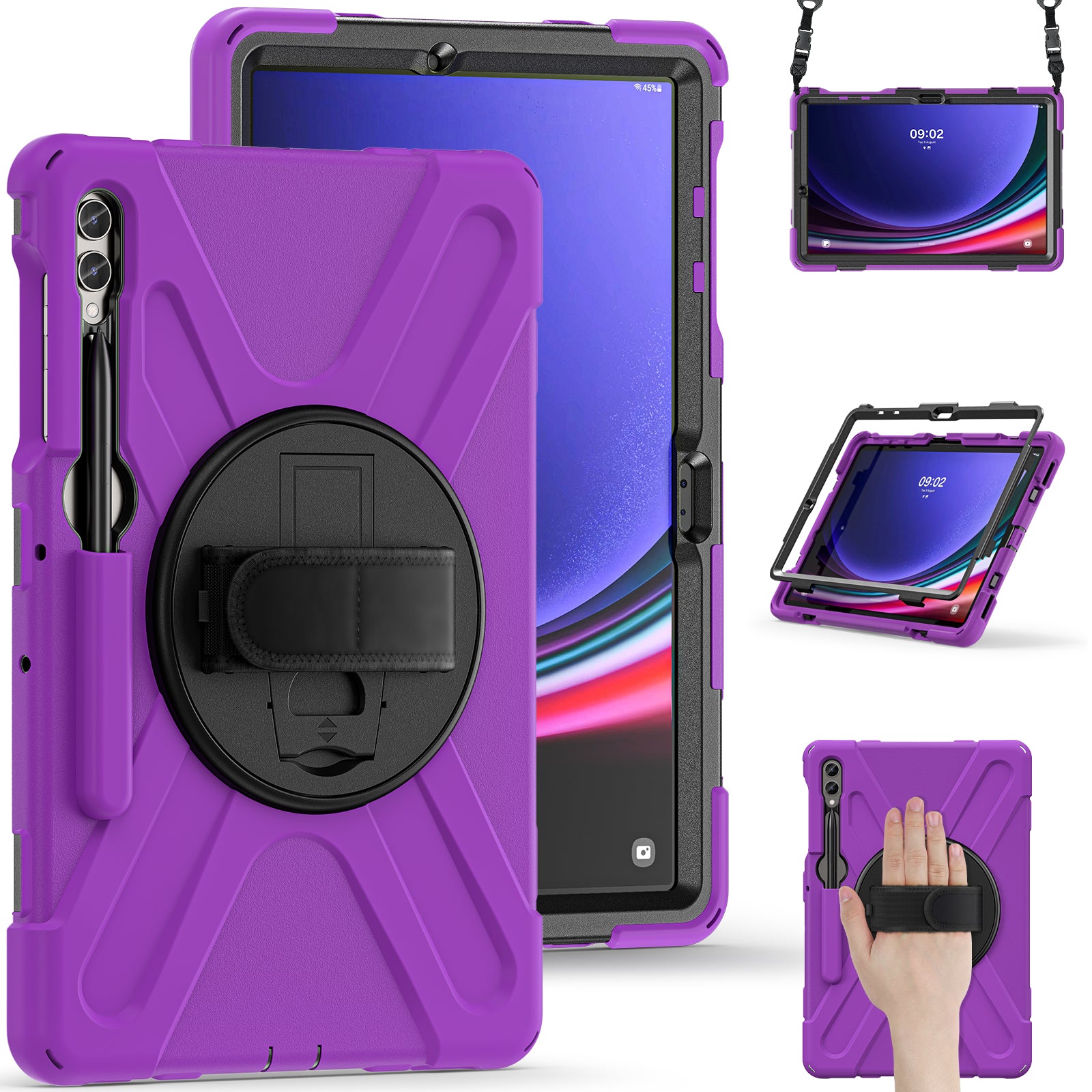 Case for Samsung Galaxy Tab S9 FE+ / S9+ / S8+ / S7+ / S7 FE T730 T735 T736B T736N Tablet Cover with Shoulder Strap - Purple