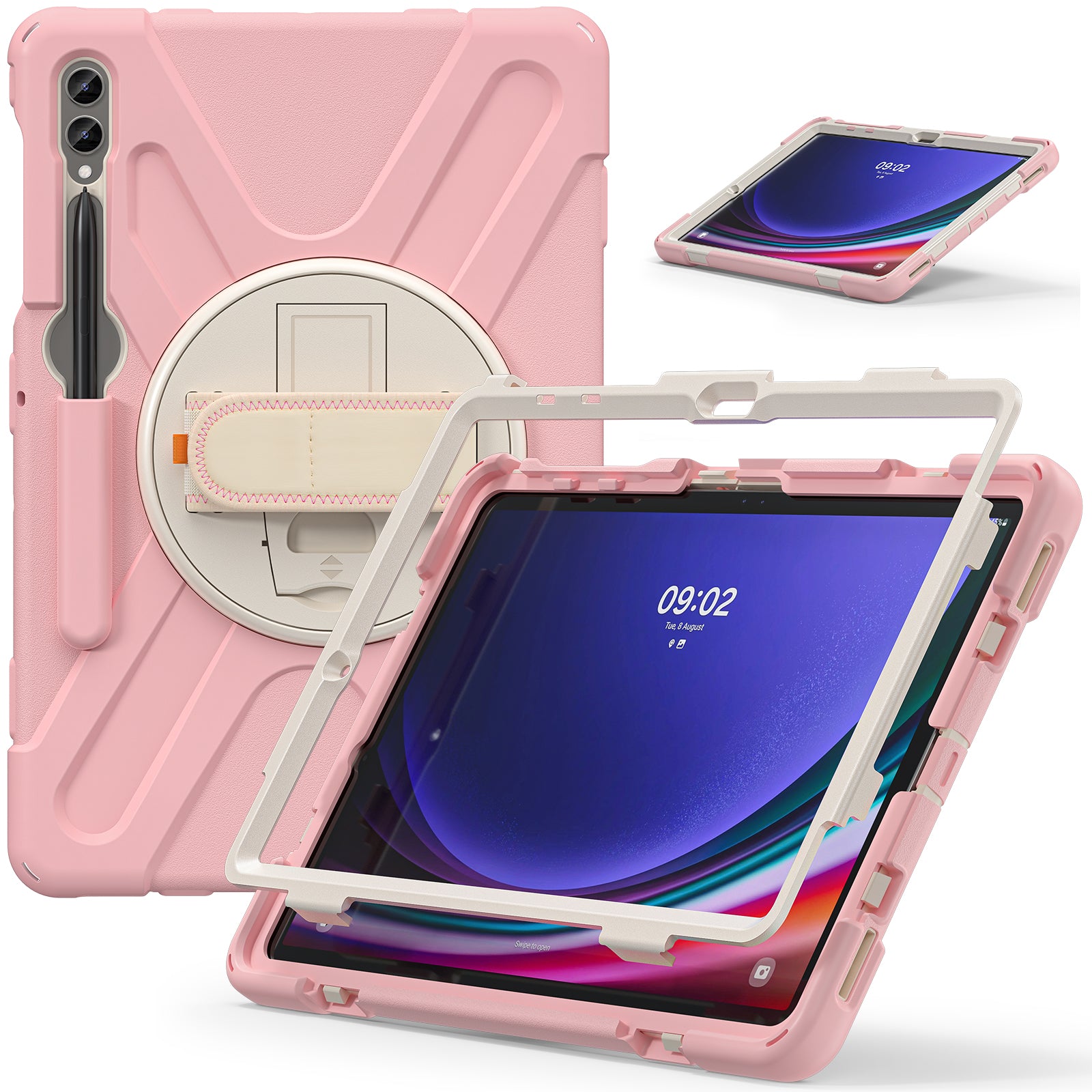 Case for Samsung Galaxy Tab S9 FE+ / S9+ / S8+ / S7+ / S7 FE T730 T735 T736B T736N Tablet Cover with Shoulder Strap - Pink