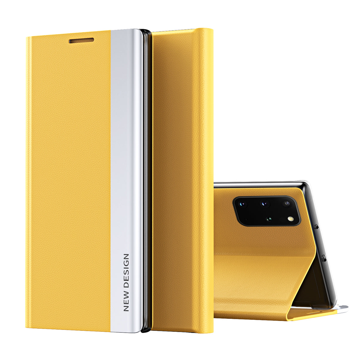 Magnetic Auto-absorbed Stand Leather Phone Case for Samsung Galaxy S20 Plus - Yellow