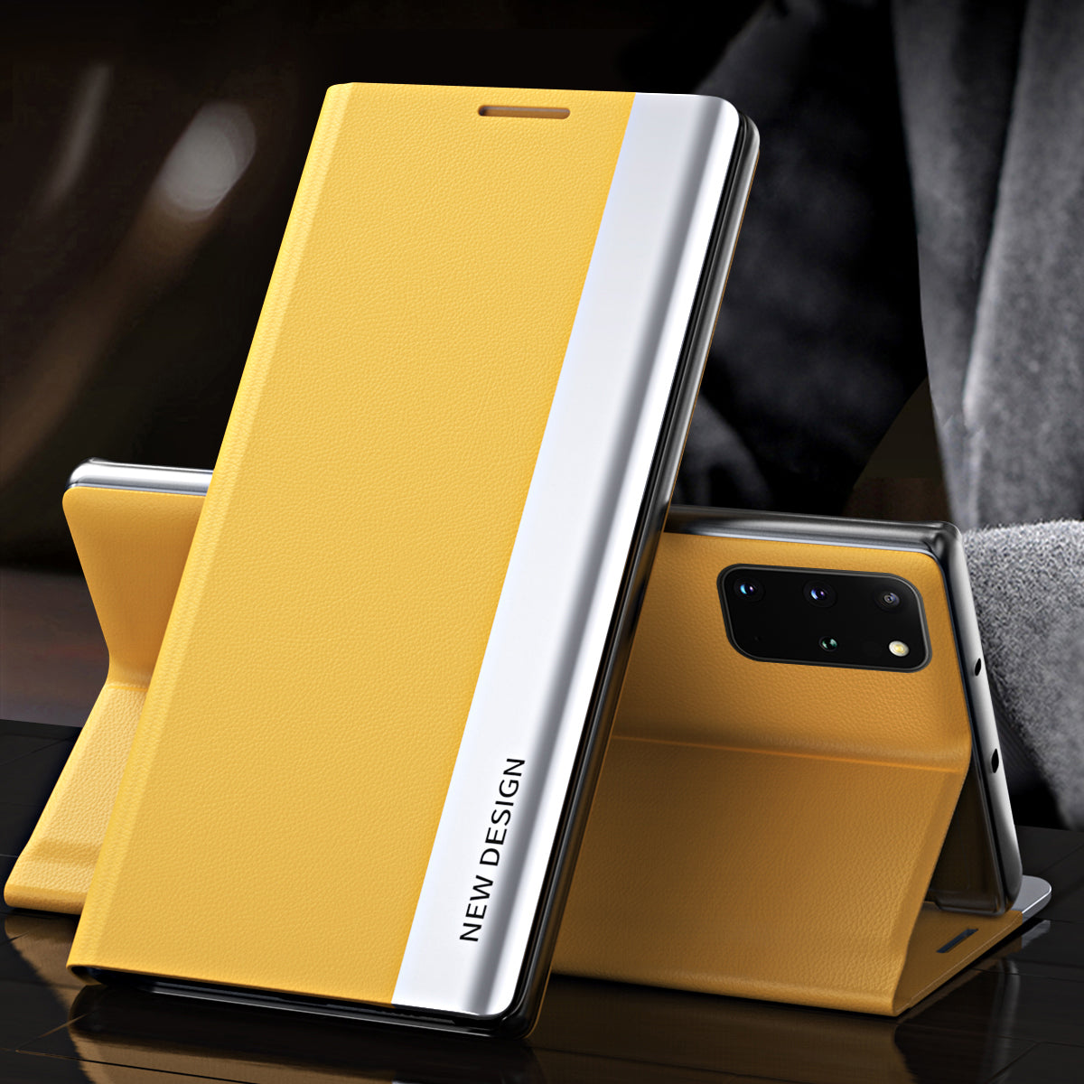 Magnetic Auto-absorbed Stand Leather Phone Case for Samsung Galaxy S20 Plus - Yellow