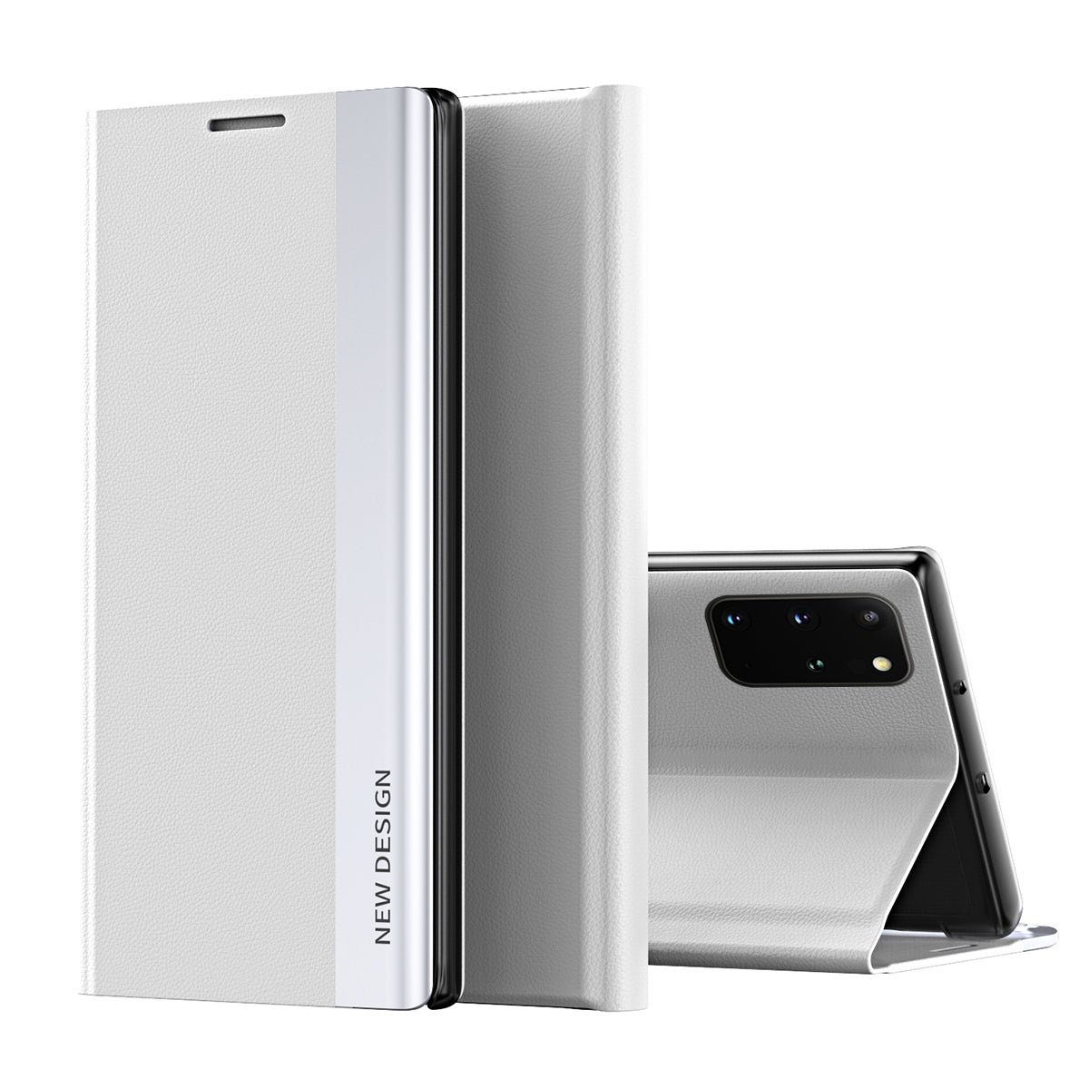 Magnetic Auto-absorbed Stand Leather Phone Case for Samsung Galaxy S20 Plus - White