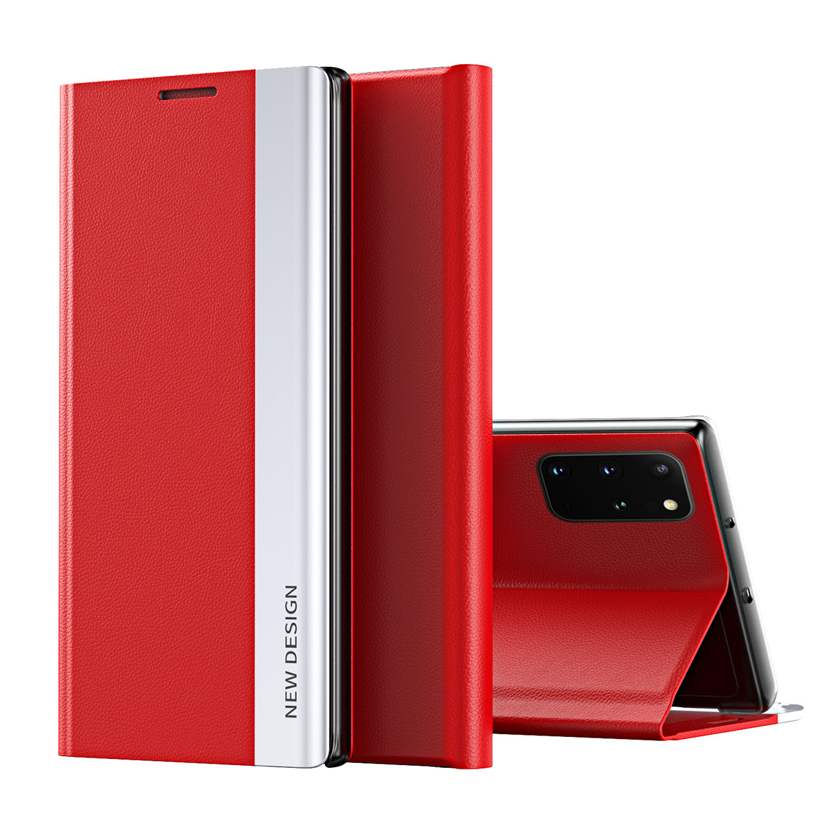 Magnetic Auto-absorbed Stand Leather Phone Case for Samsung Galaxy S20 Plus - Red