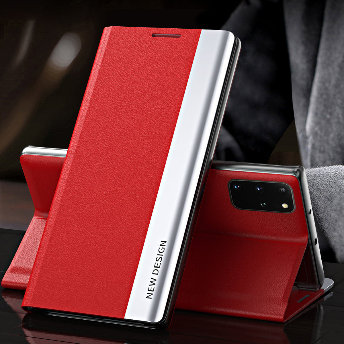 Magnetic Auto-absorbed Stand Leather Phone Case for Samsung Galaxy S20 Plus - Red