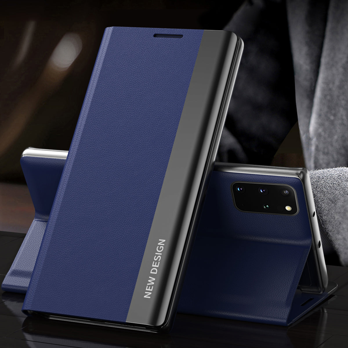 Magnetic Auto-absorbed Stand Leather Phone Case for Samsung Galaxy S20 Plus - Dark Blue