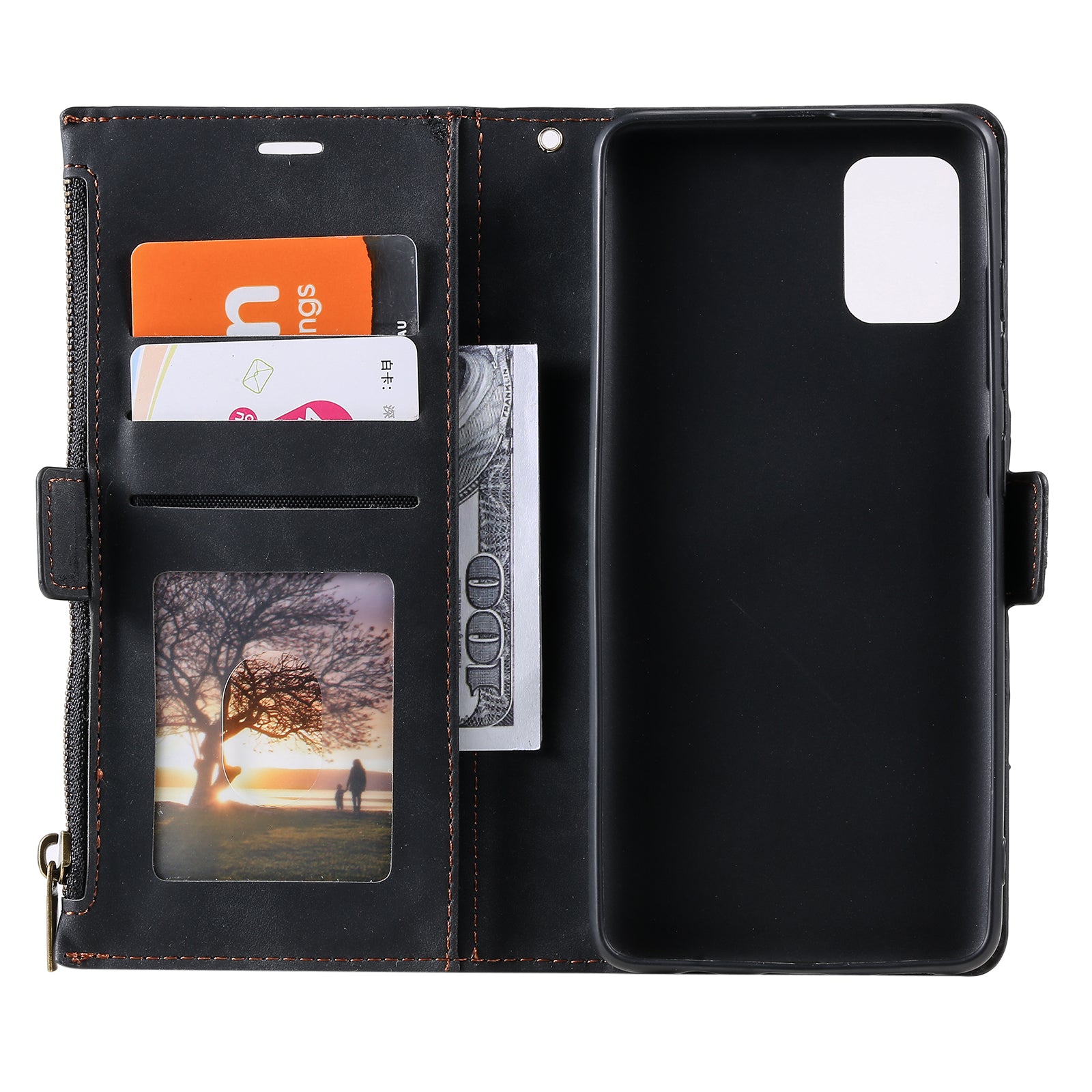 PU Leather Cellphone Protective Case Cover with Multifunctional Zipper Wallet and Kickstand for Samsung Galaxy S20 4G/S20 5G - Black