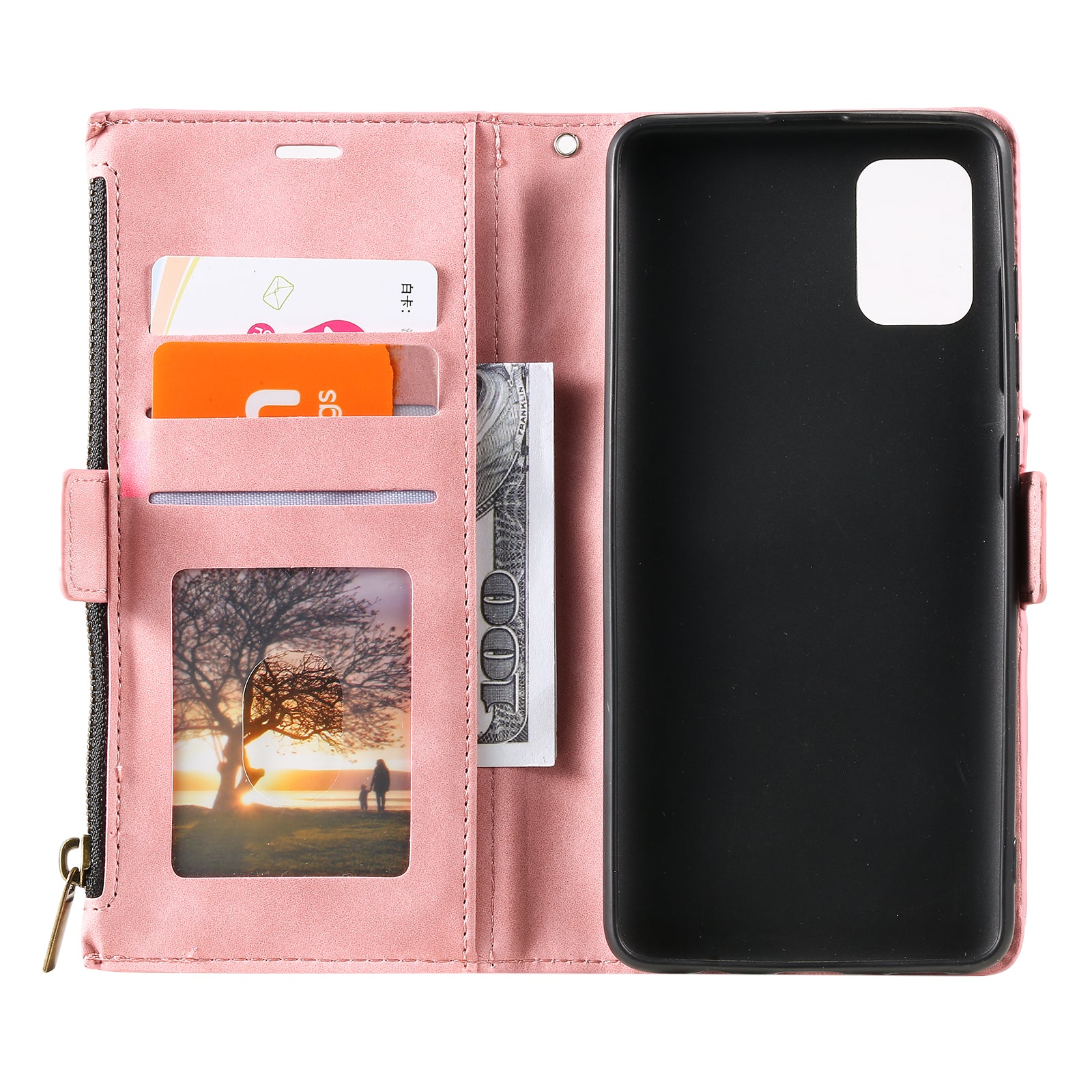 PU Leather Cellphone Protective Case Cover with Multifunctional Zipper Wallet and Kickstand for Samsung Galaxy S20 4G/S20 5G - Pink