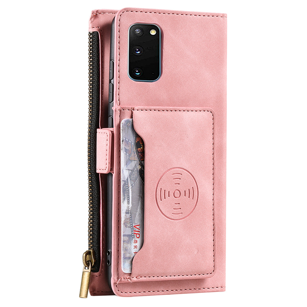 PU Leather Cellphone Protective Case Cover with Multifunctional Zipper Wallet and Kickstand for Samsung Galaxy S20 4G/S20 5G - Pink